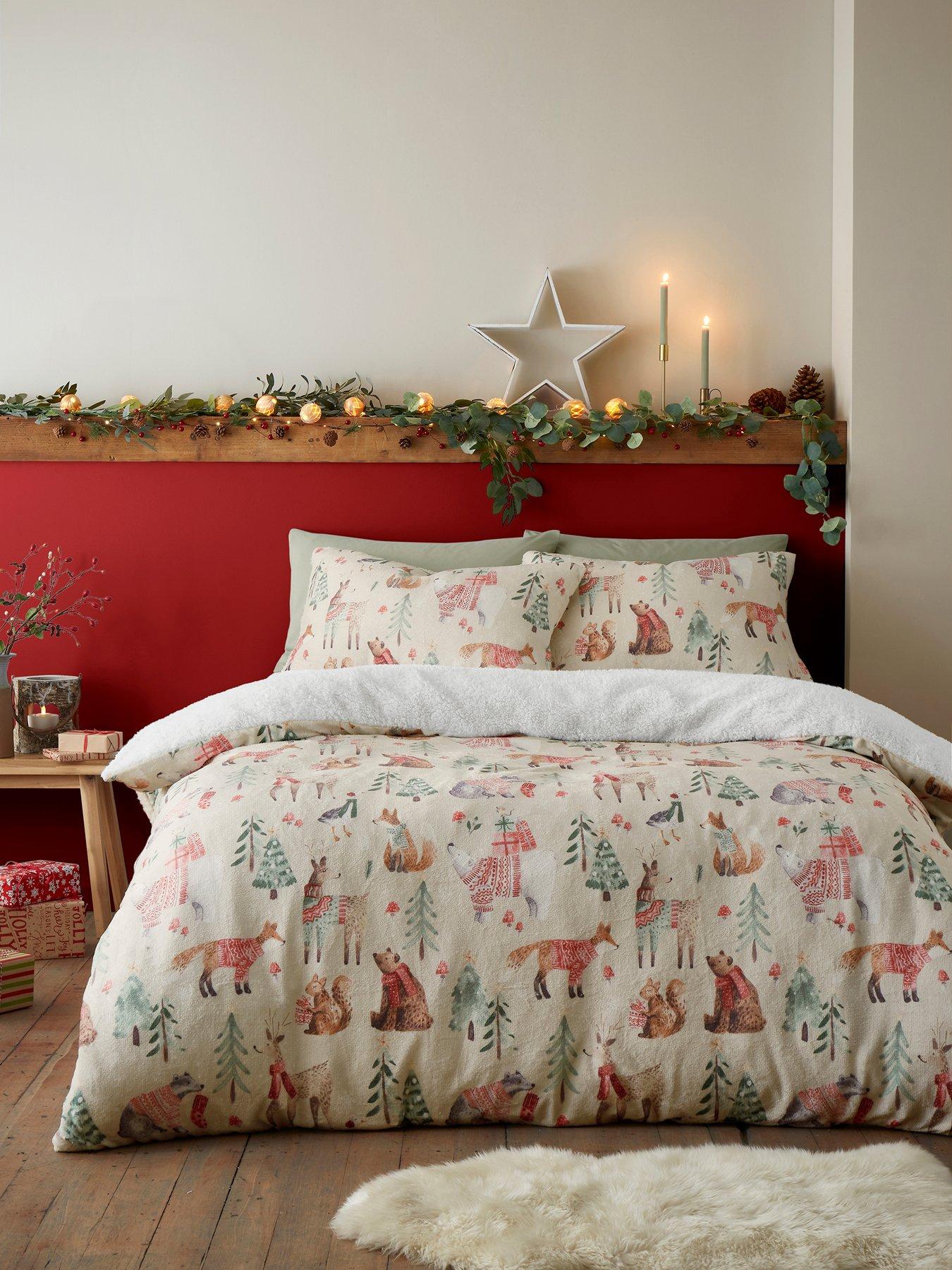 Product photograph of Fusion Christmas Woodland Animals Plush Duvet Set - Natural from very.co.uk