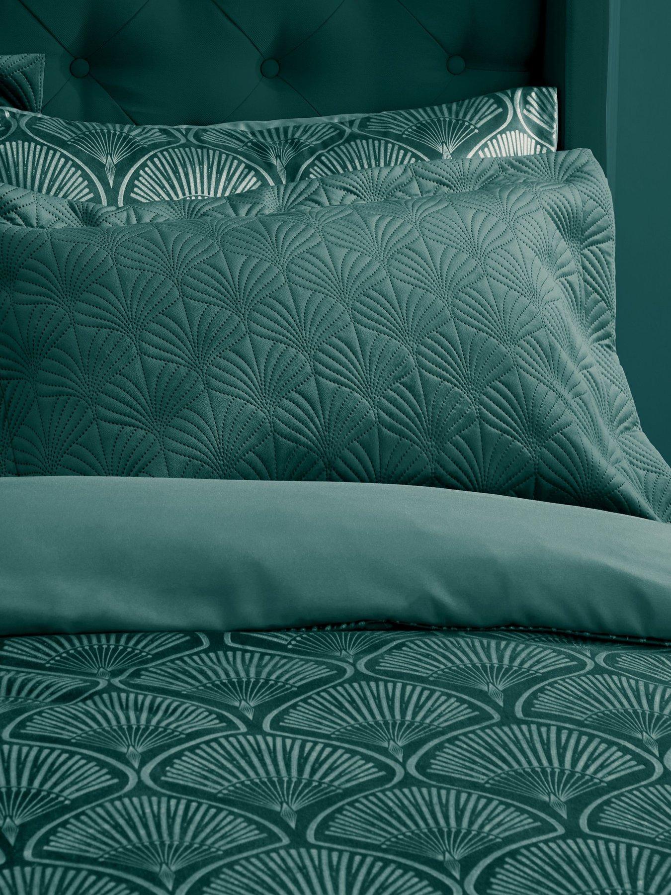 Product photograph of Catherine Lansfield Art Deco Pearl Pillow Sham Pair In Green from very.co.uk