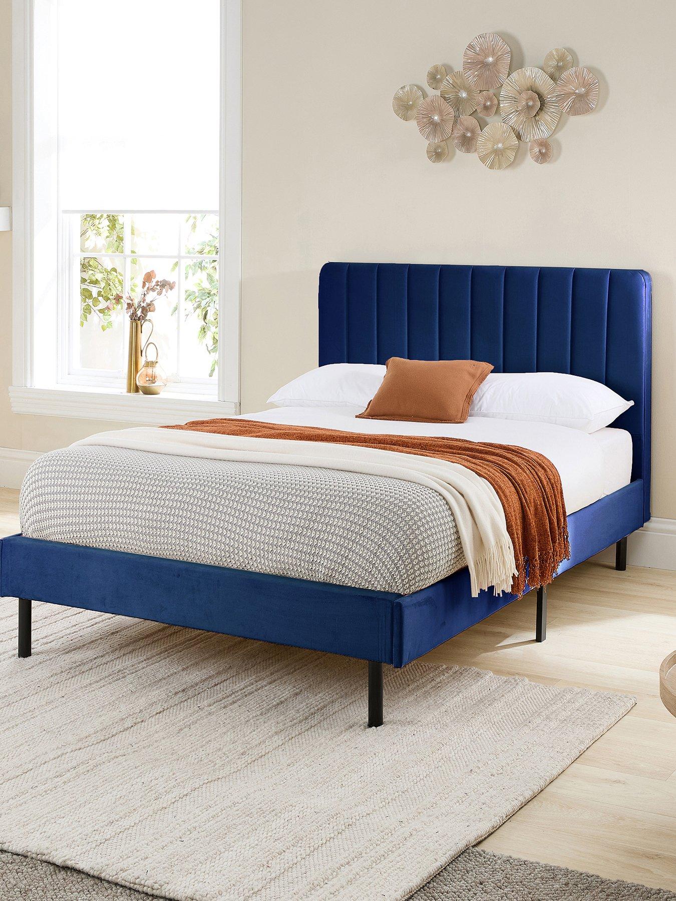 Product photograph of Aspire Rosella Soft Velvet Bed Frame - Navy from very.co.uk