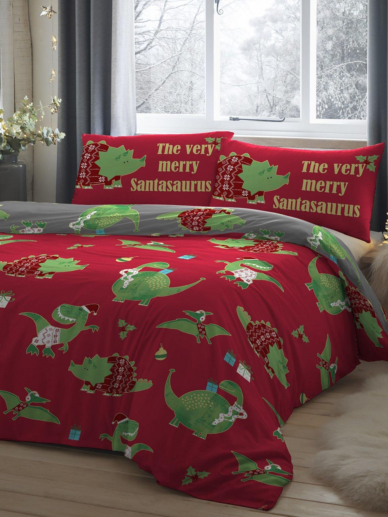 Product photograph of Bedlam Santasaurus Christmas Duvet Set - Red from very.co.uk