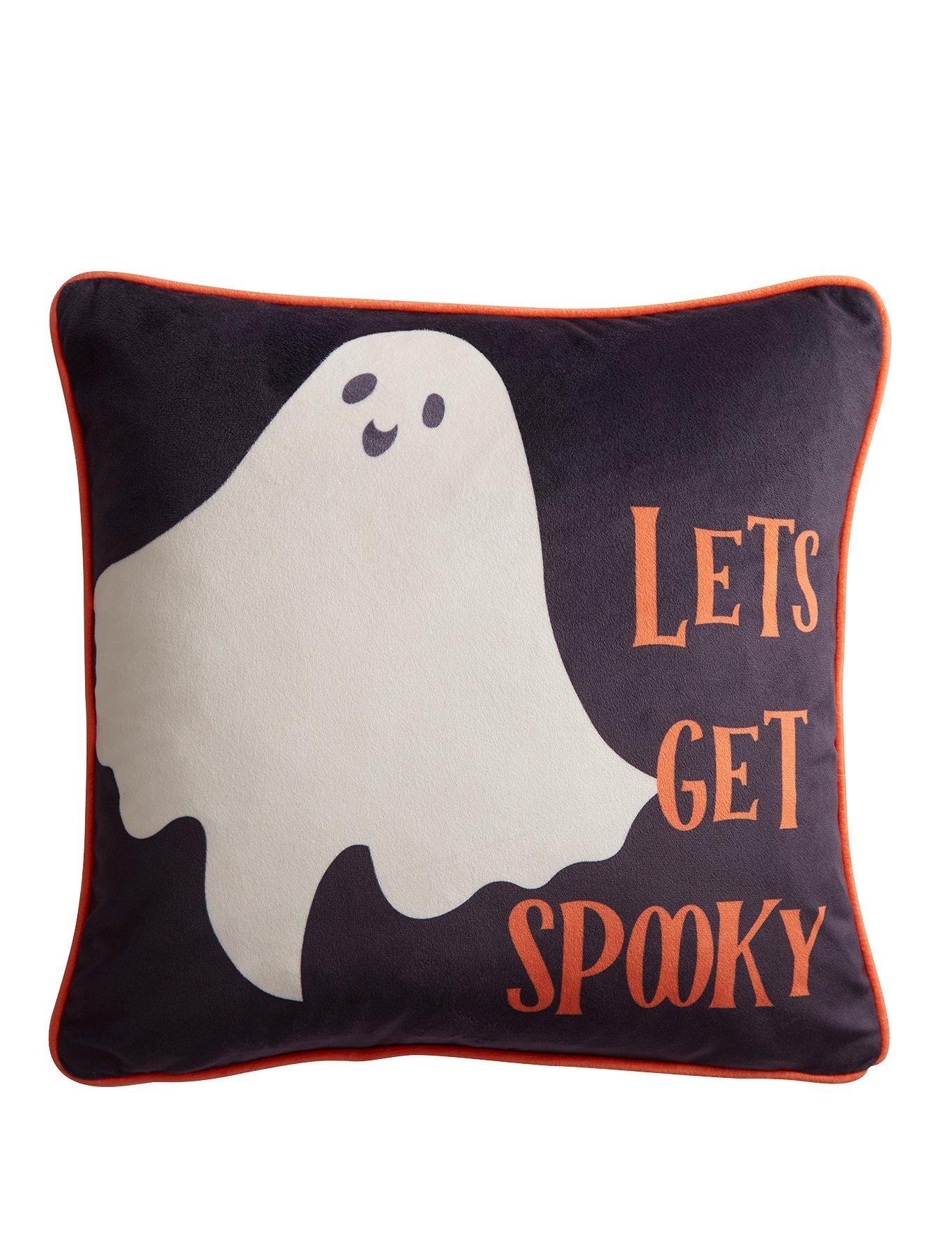 Bedlam Spooky Ghosts Velvet Halloween Cushion - Black