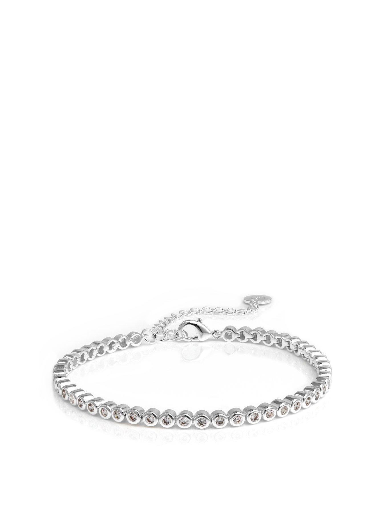 Product photograph of Say It With Tennis Chain Bracelet - Silver from very.co.uk