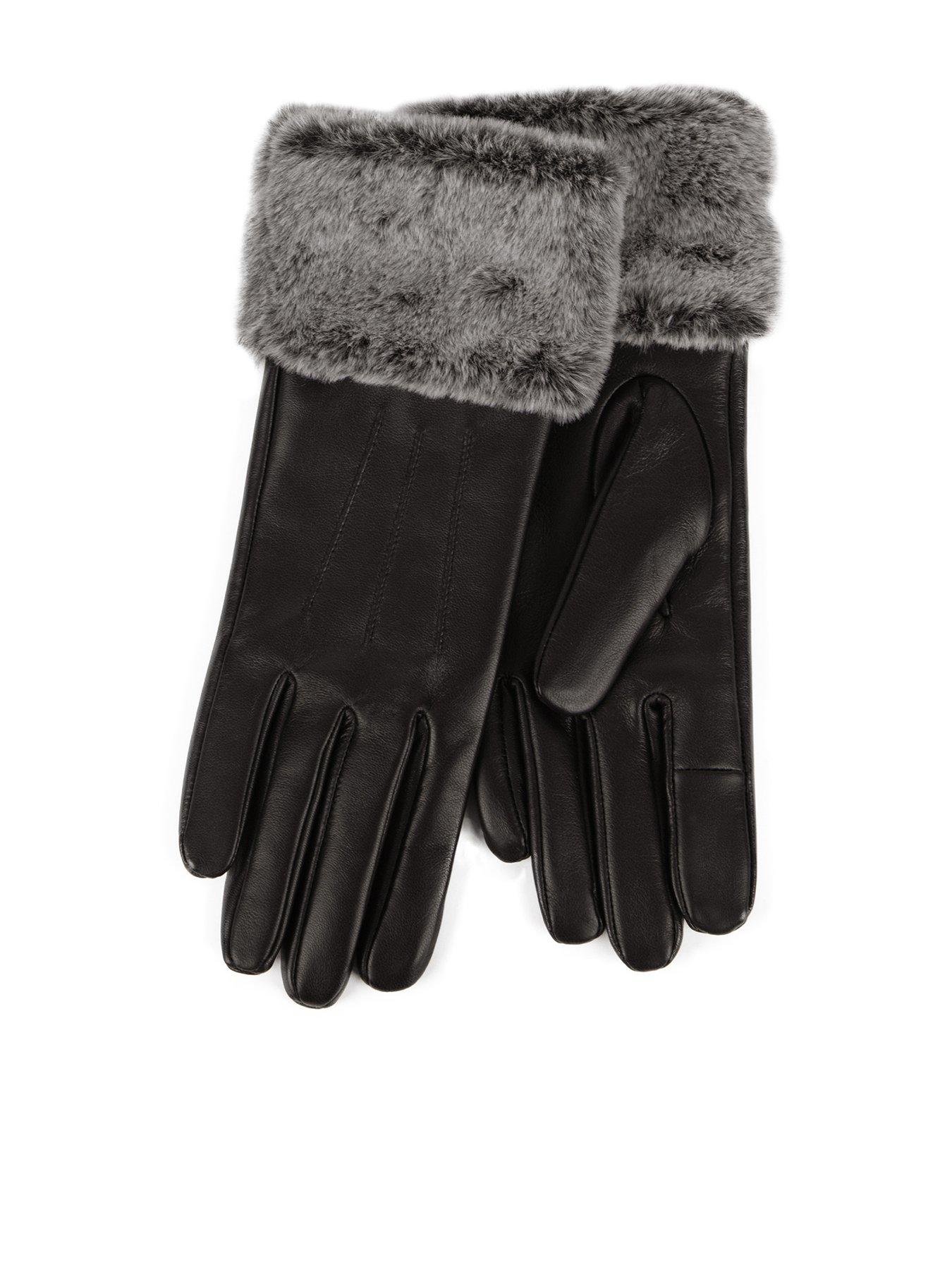 TOTES Isotoner Leather Gloves with Faux Fur Cuff