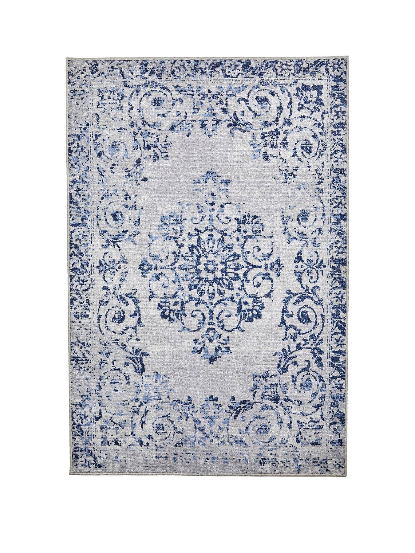 Product photograph of Fusion Faraday Blue Washable Rug 120x180cm from very.co.uk