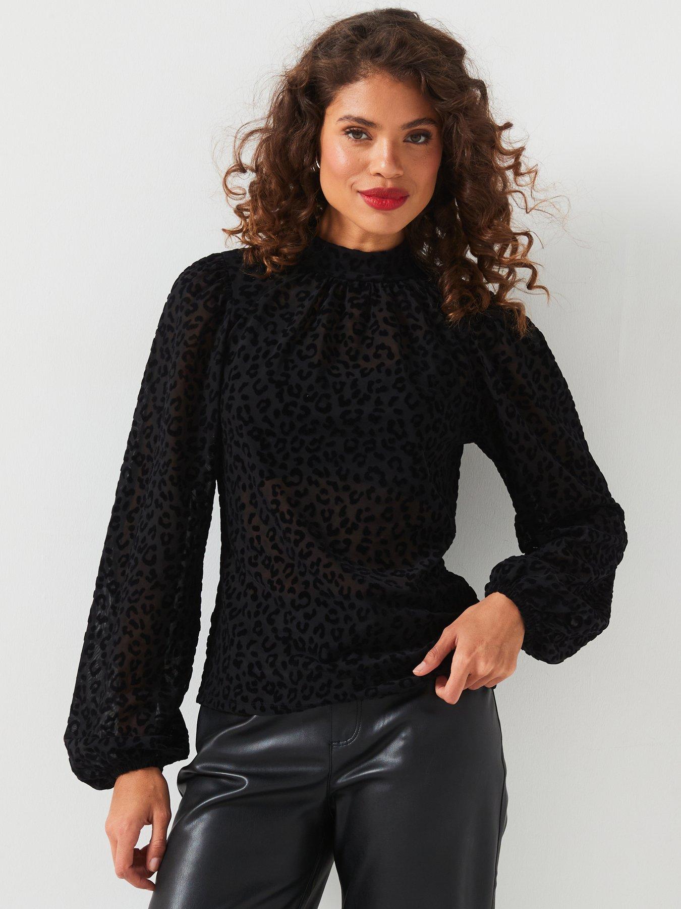 undefined Devore High Neck Top - Black