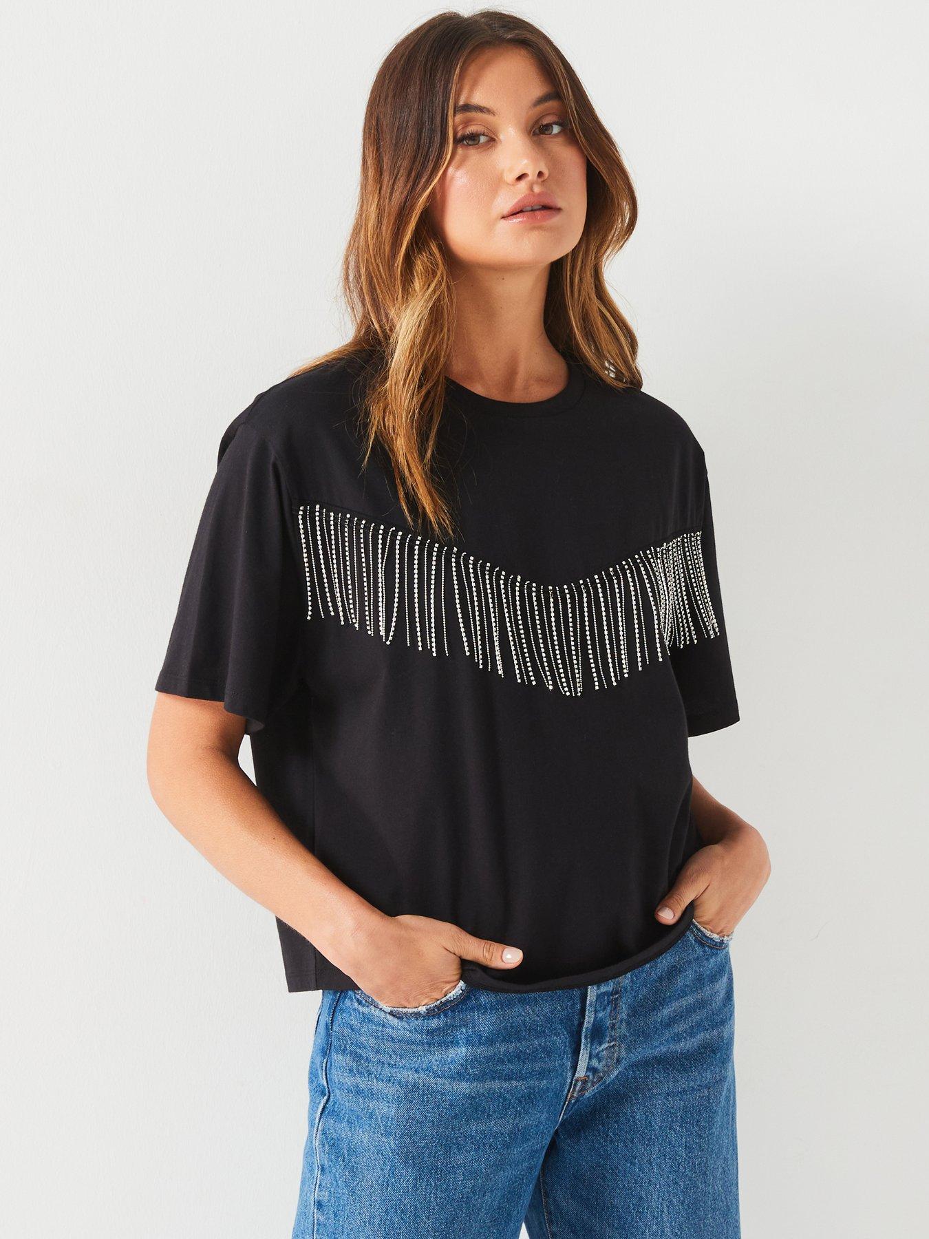 undefined Diamante Front T-Shirt - Black
