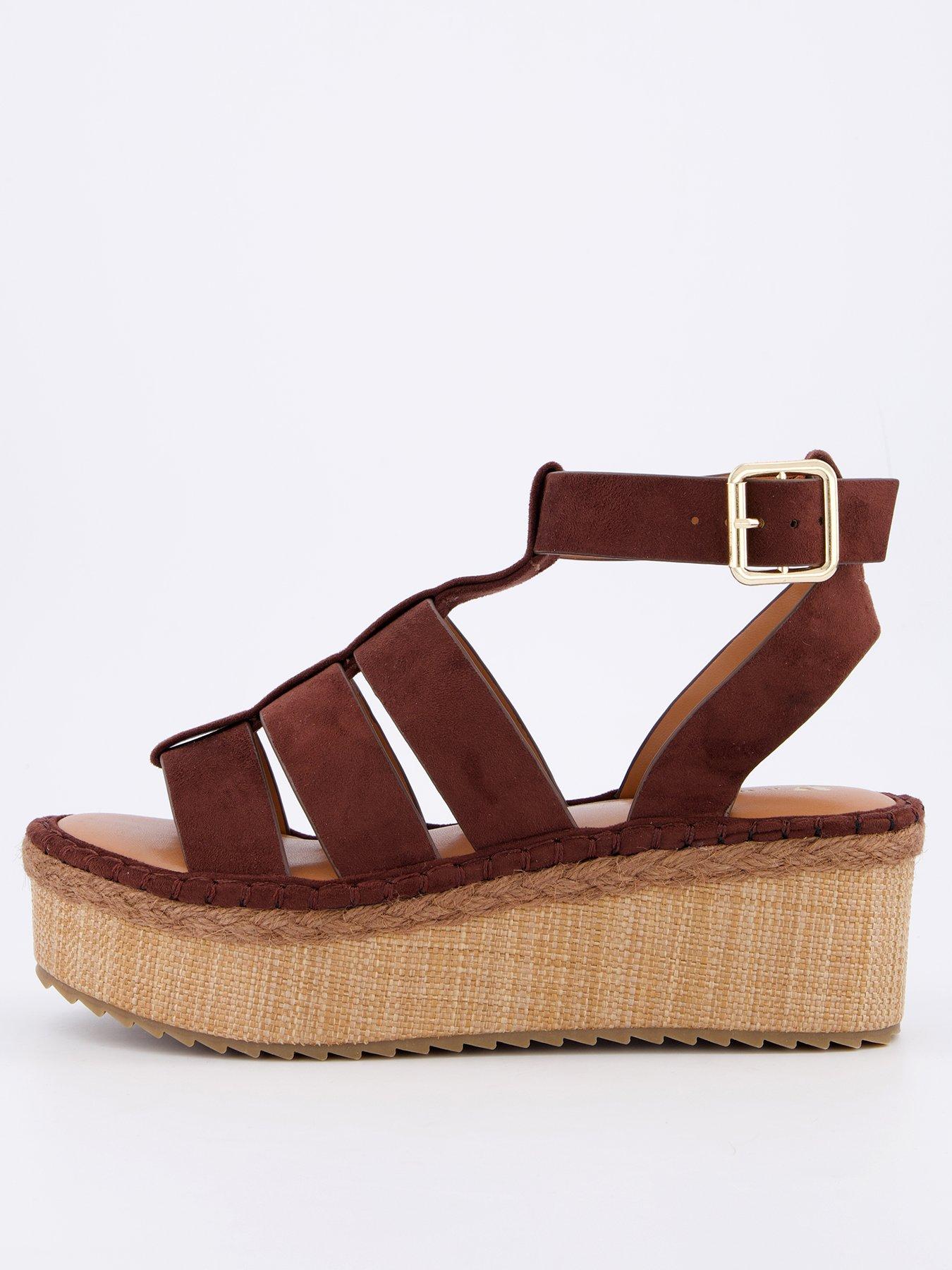 Image 1 of 7 of V by Very Wide Fit Wedge Gladiator Sandal - Choc