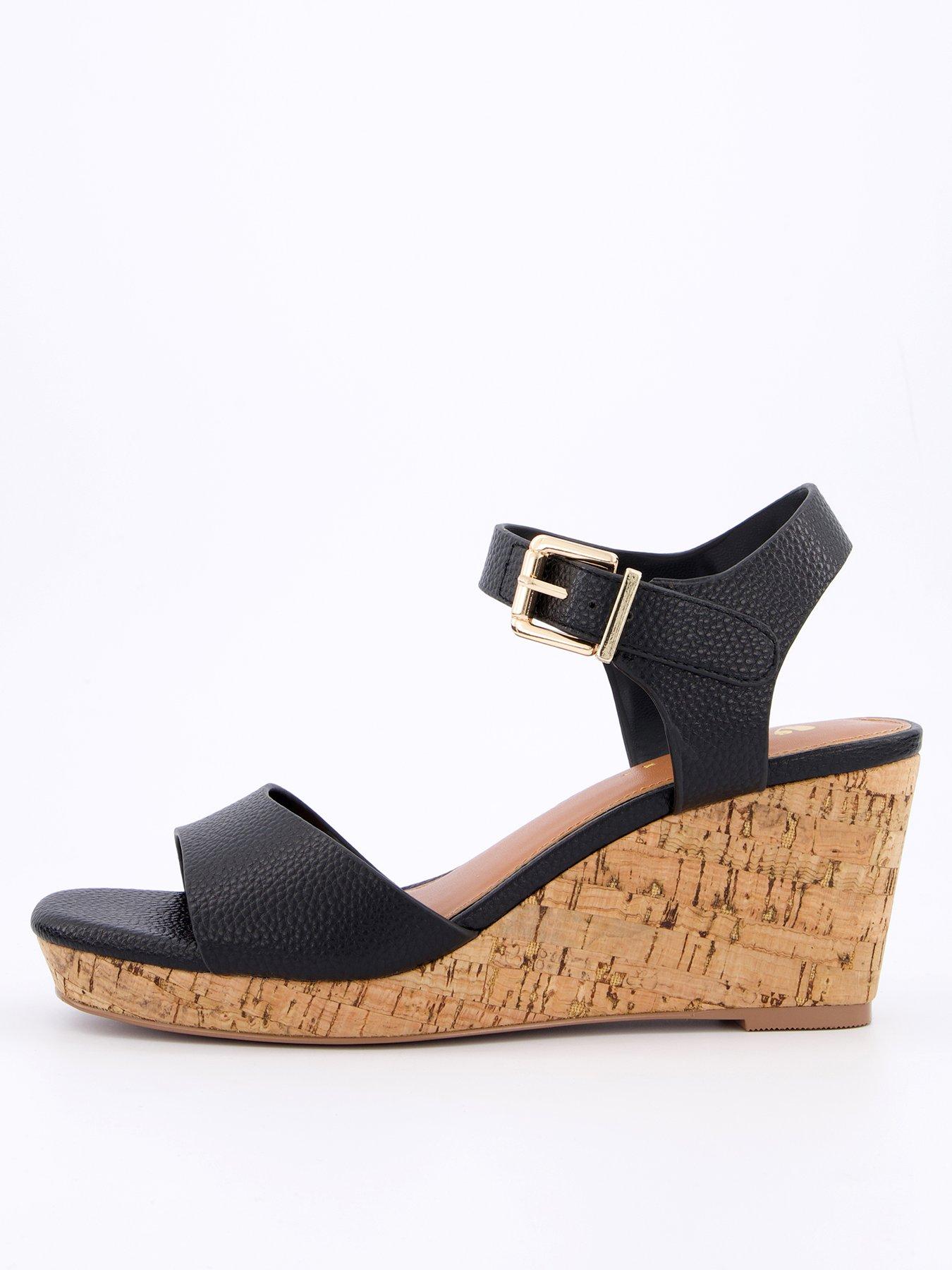 Image 1 of 7 of V by Very Midi Wedge Sandals - Black