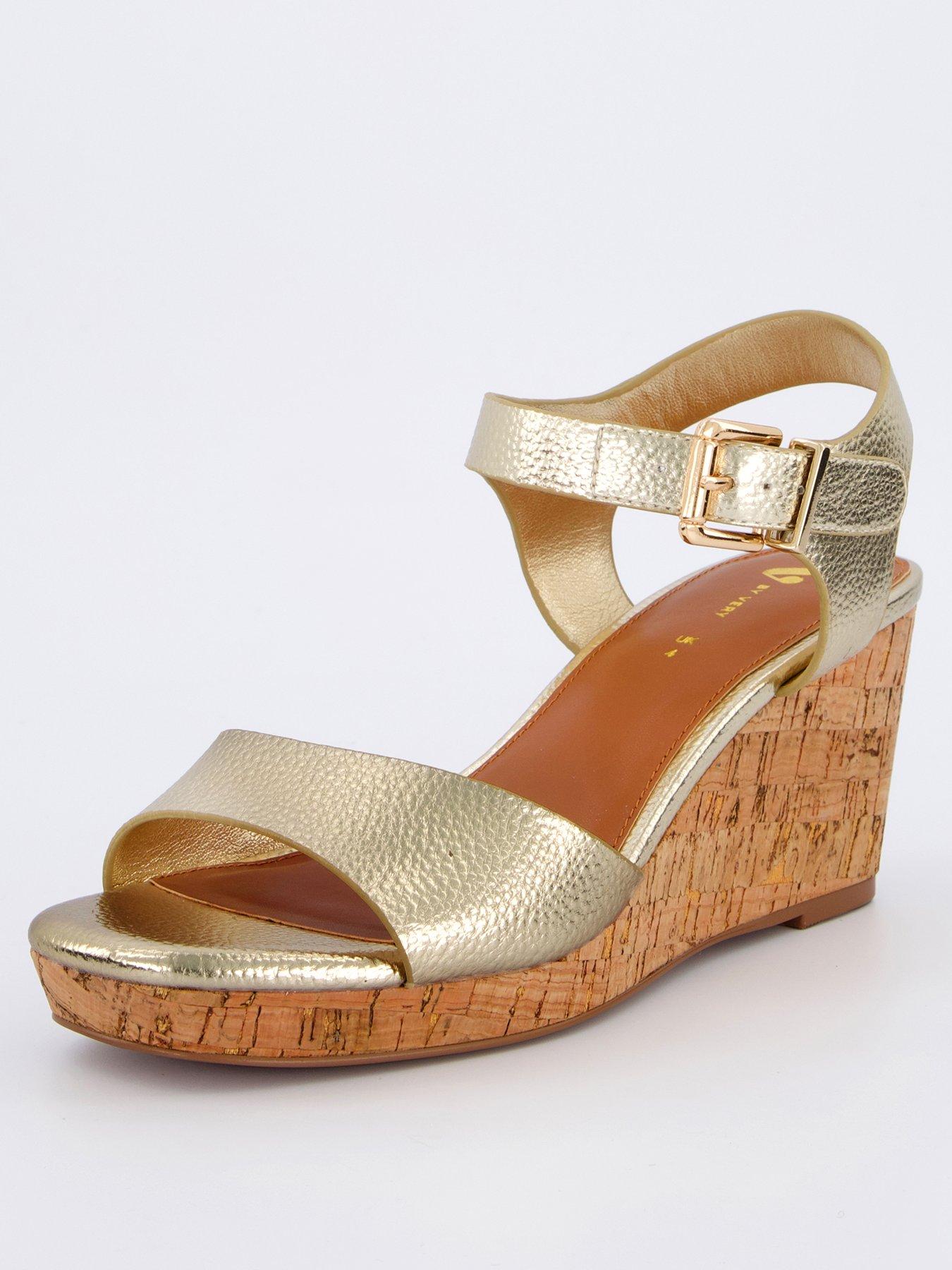 V by Very Midi Wedge Sandals Gold Very - Main Image