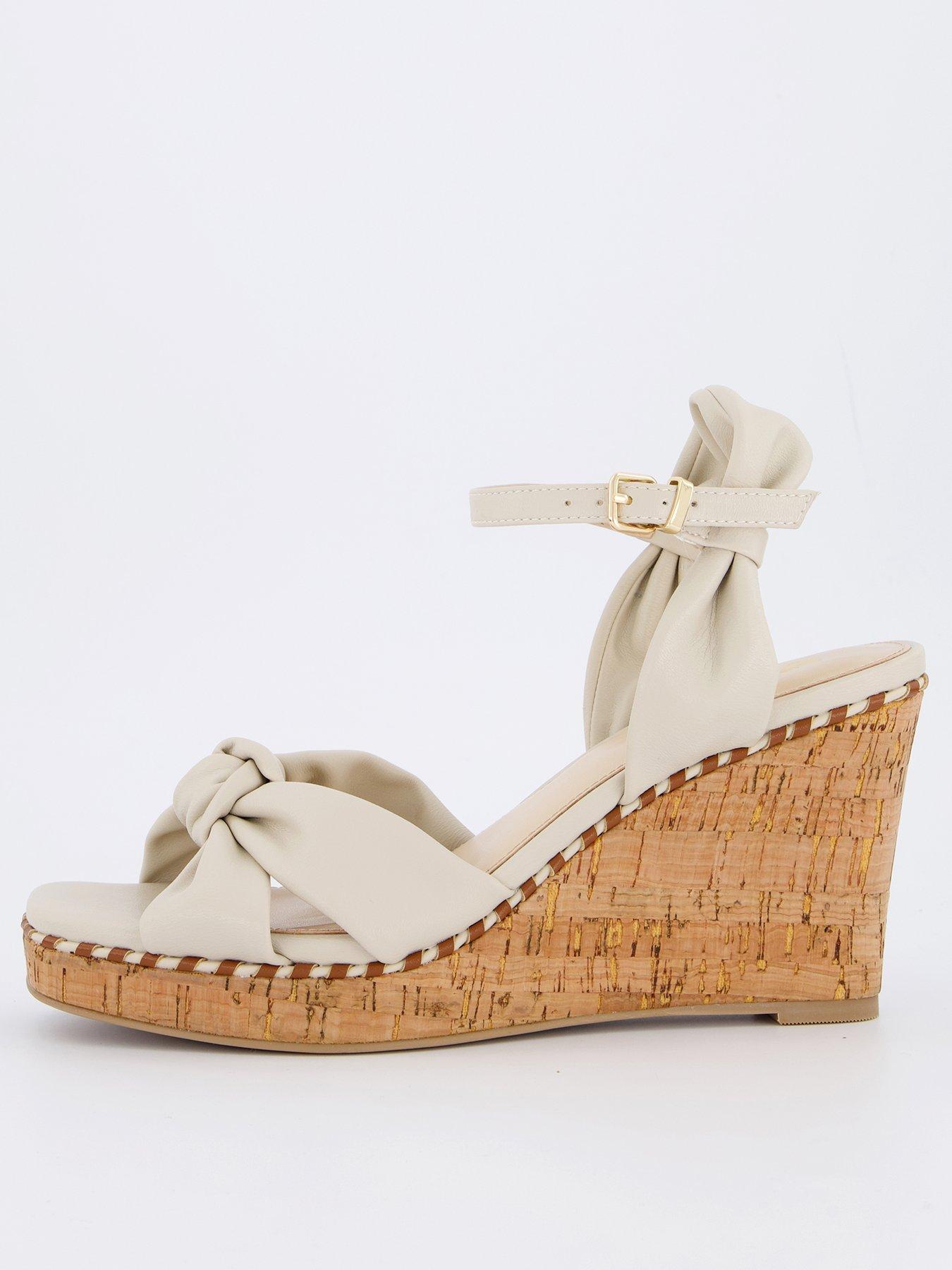 undefined High Wedge Knot Front Sandals - Nude