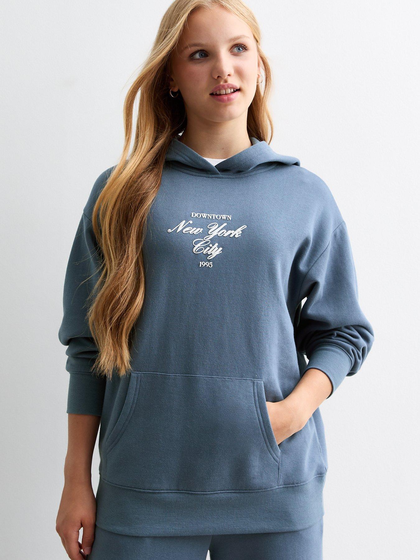 Girls York City Longline Hoodie Blue