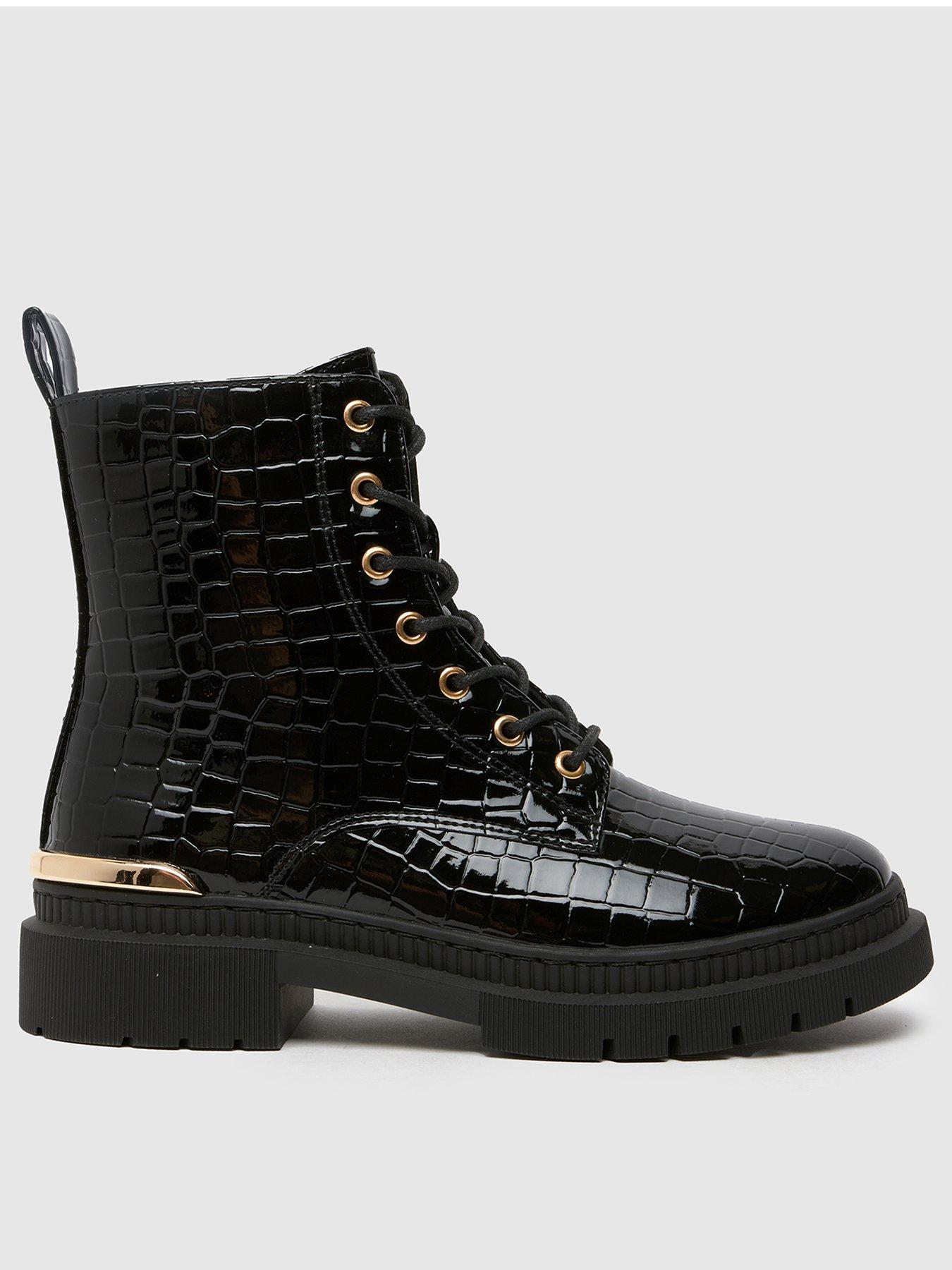 Patent lace up chunky boots sales