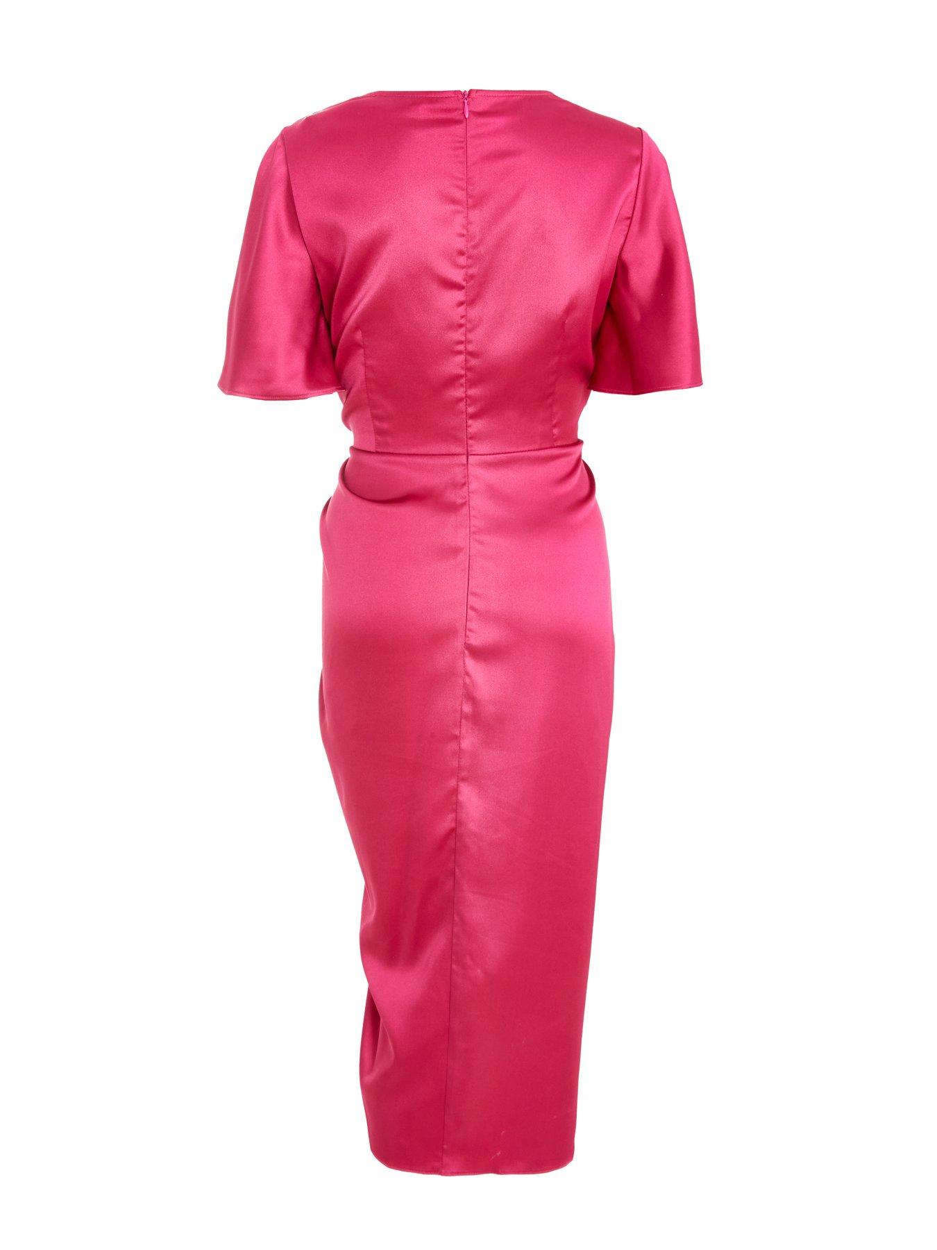 Quiz Berry Satin Ruched Wrap Midi Dress Very