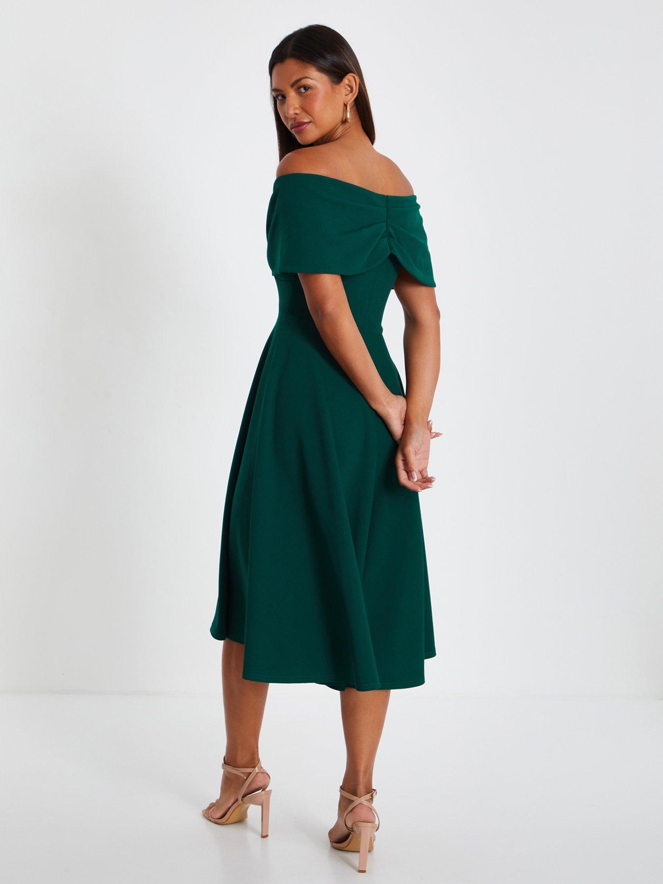 Quiz Bottle Green Bardot Skater Midi Dress | Very