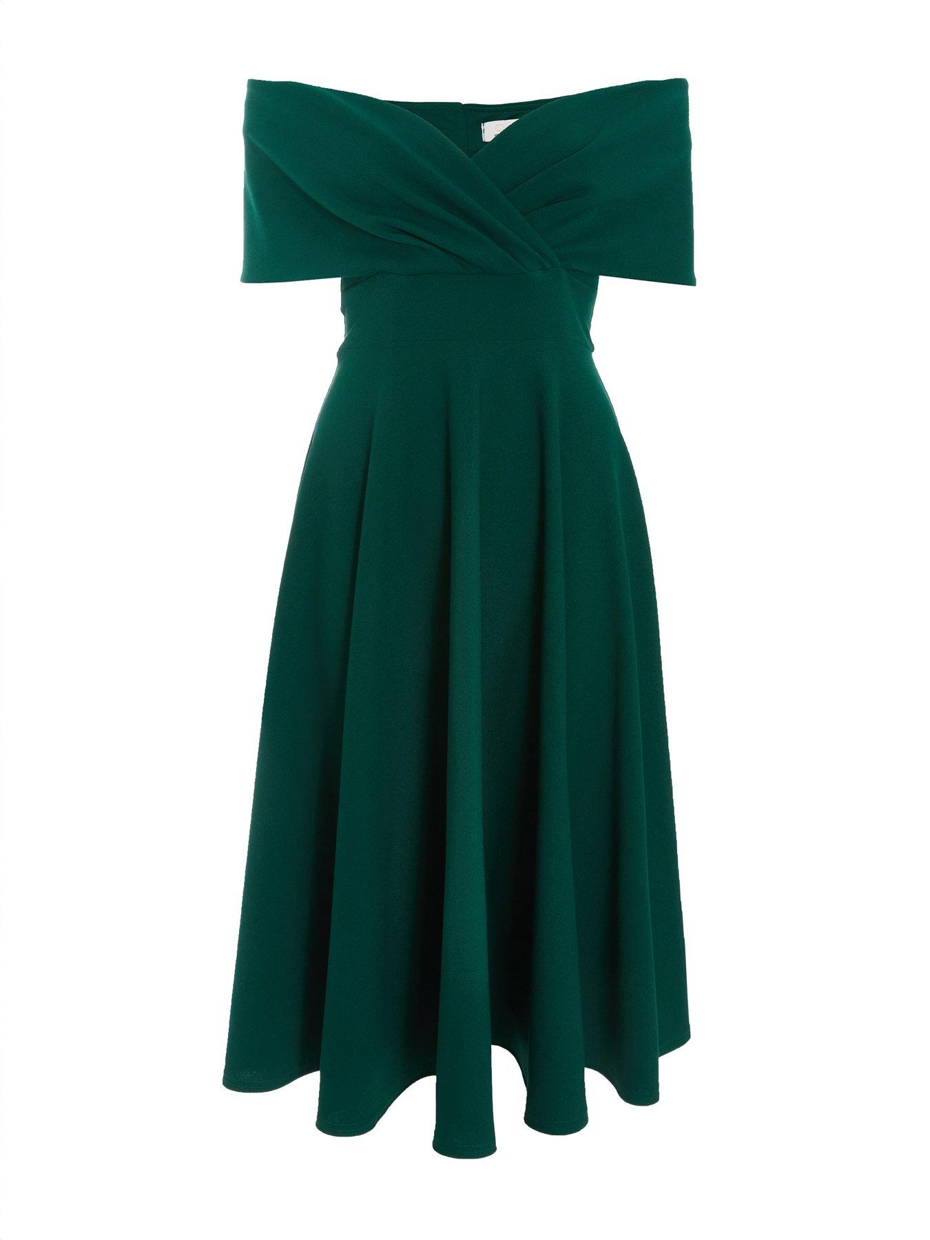 Quiz Bottle Green Bardot Skater Midi Dress Uk