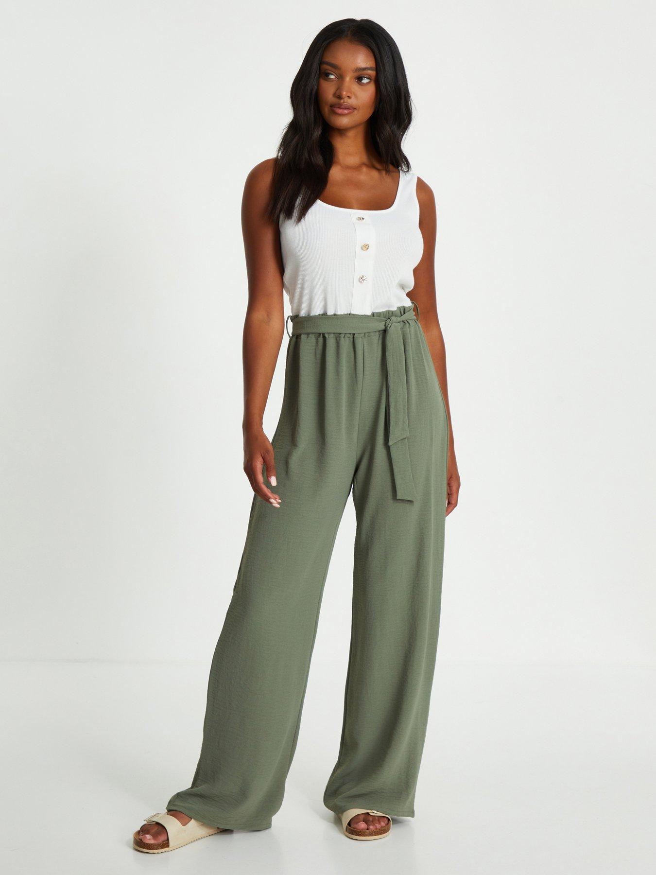 Quiz Khaki Contrast Ribbed Palazzo Jumpsuit Very