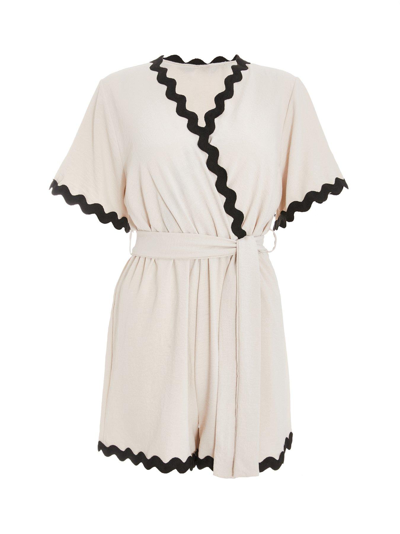Image 4 of 6 of Quiz Stone Wrap Contrast Trim Playsuit