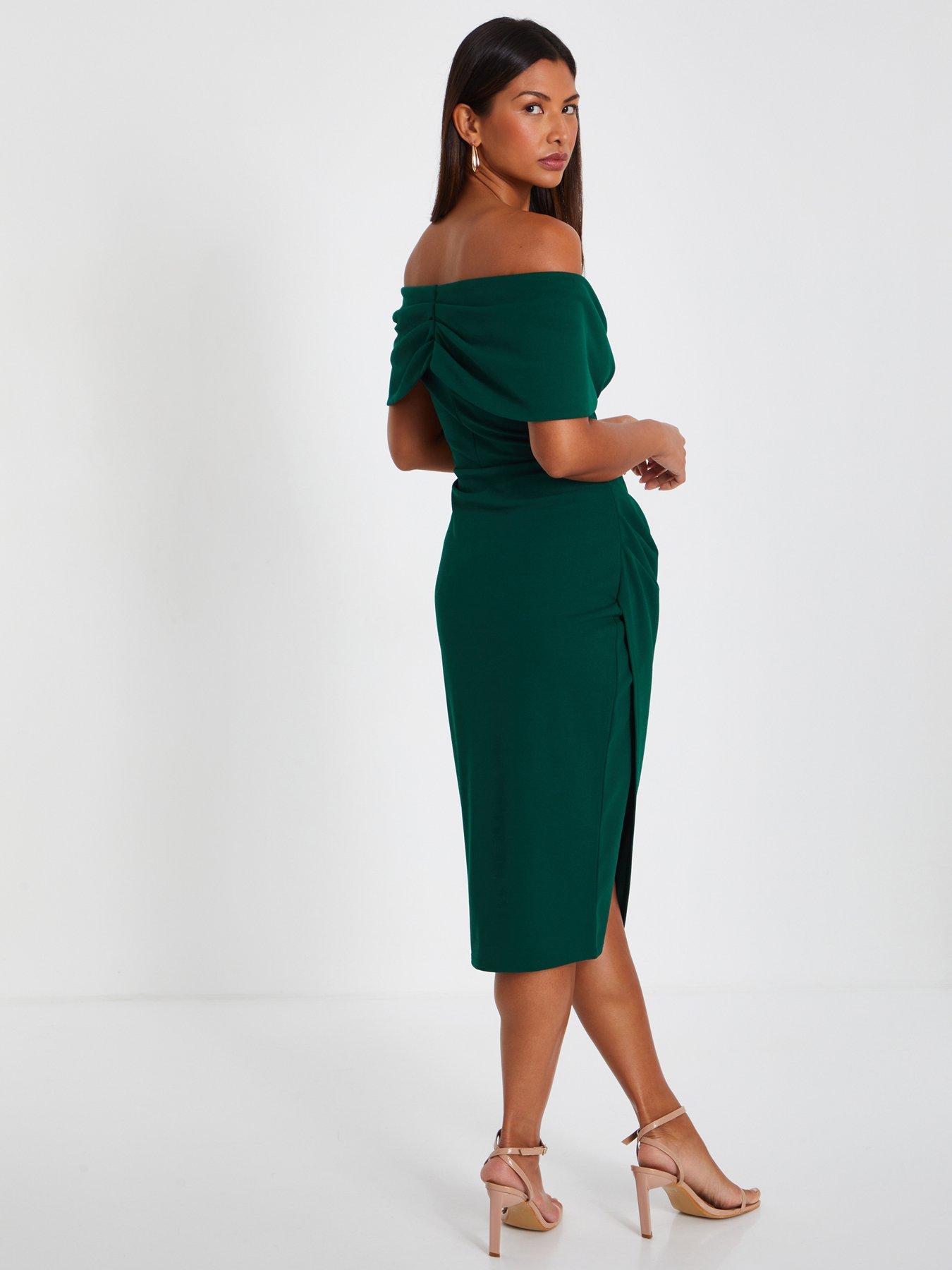 quiz bottle green bardot dress Women's Ditsy Floral Puff Sleeve Belted Dress Green Color PLM22-D5 –  Pascalelamode
