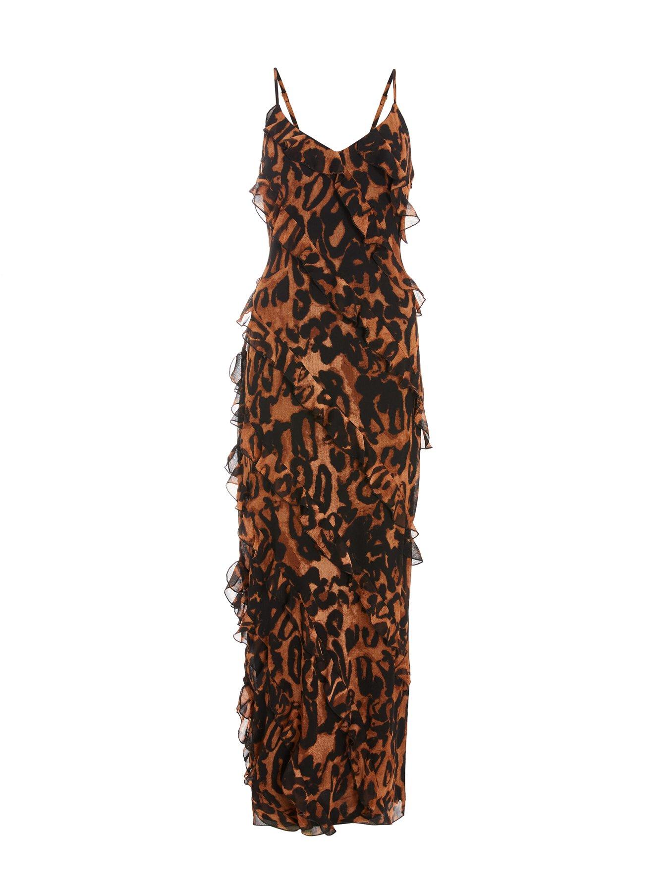 Quiz Brown Leopard Print Ruffle Tiered Maxi Dress Very