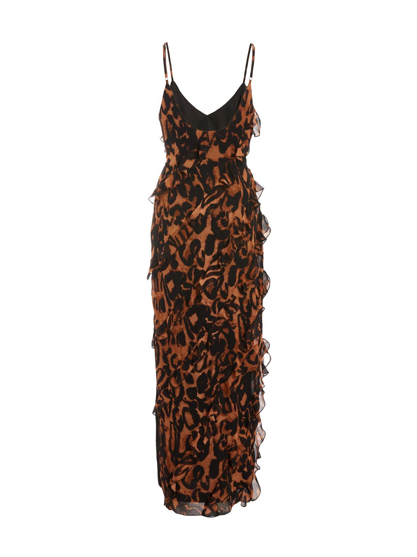 Quiz Brown Leopard Print Ruffle Tiered Maxi Dress