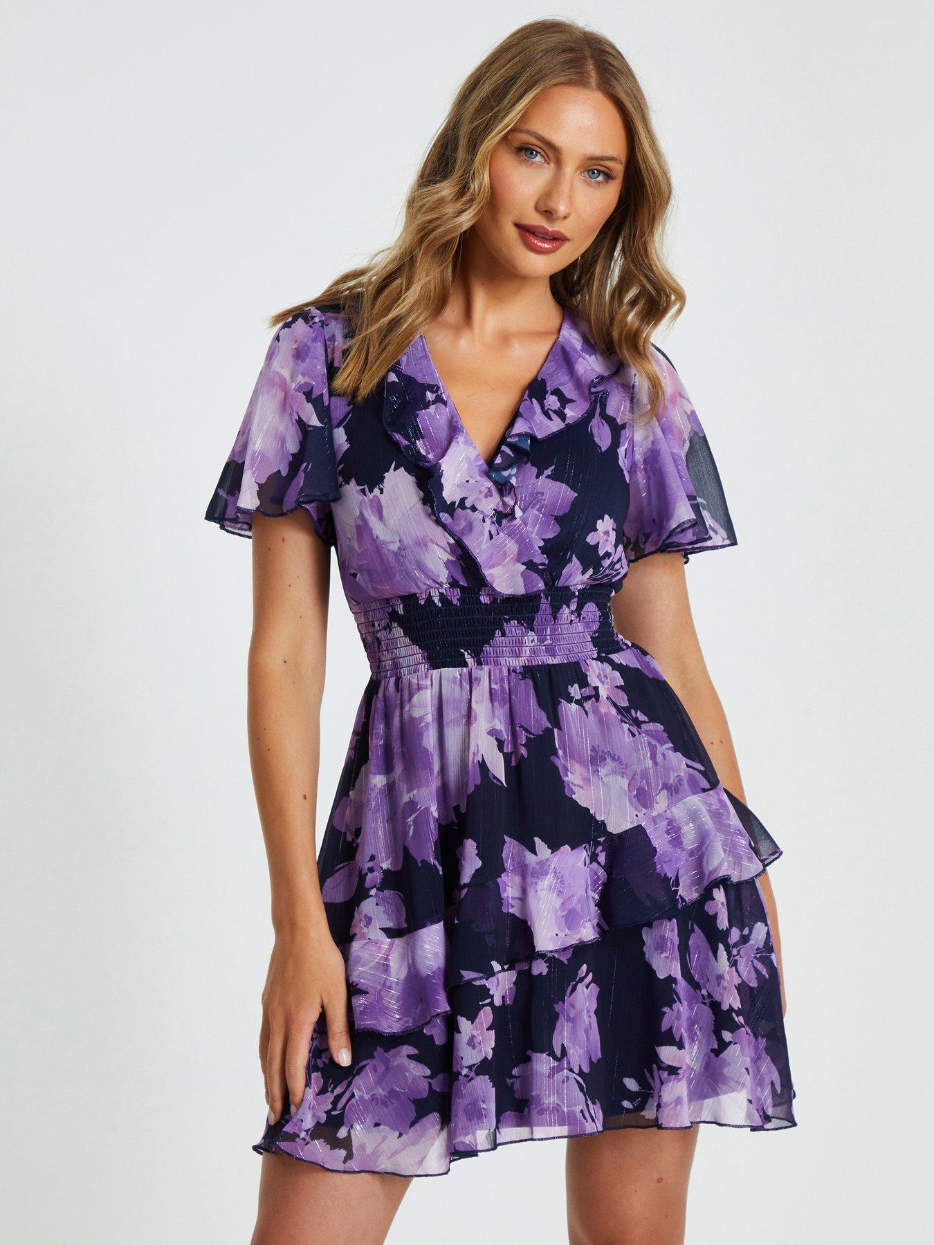 Image 1 of 6 of Quiz Navy Wrap Frill Mini Skater Dress