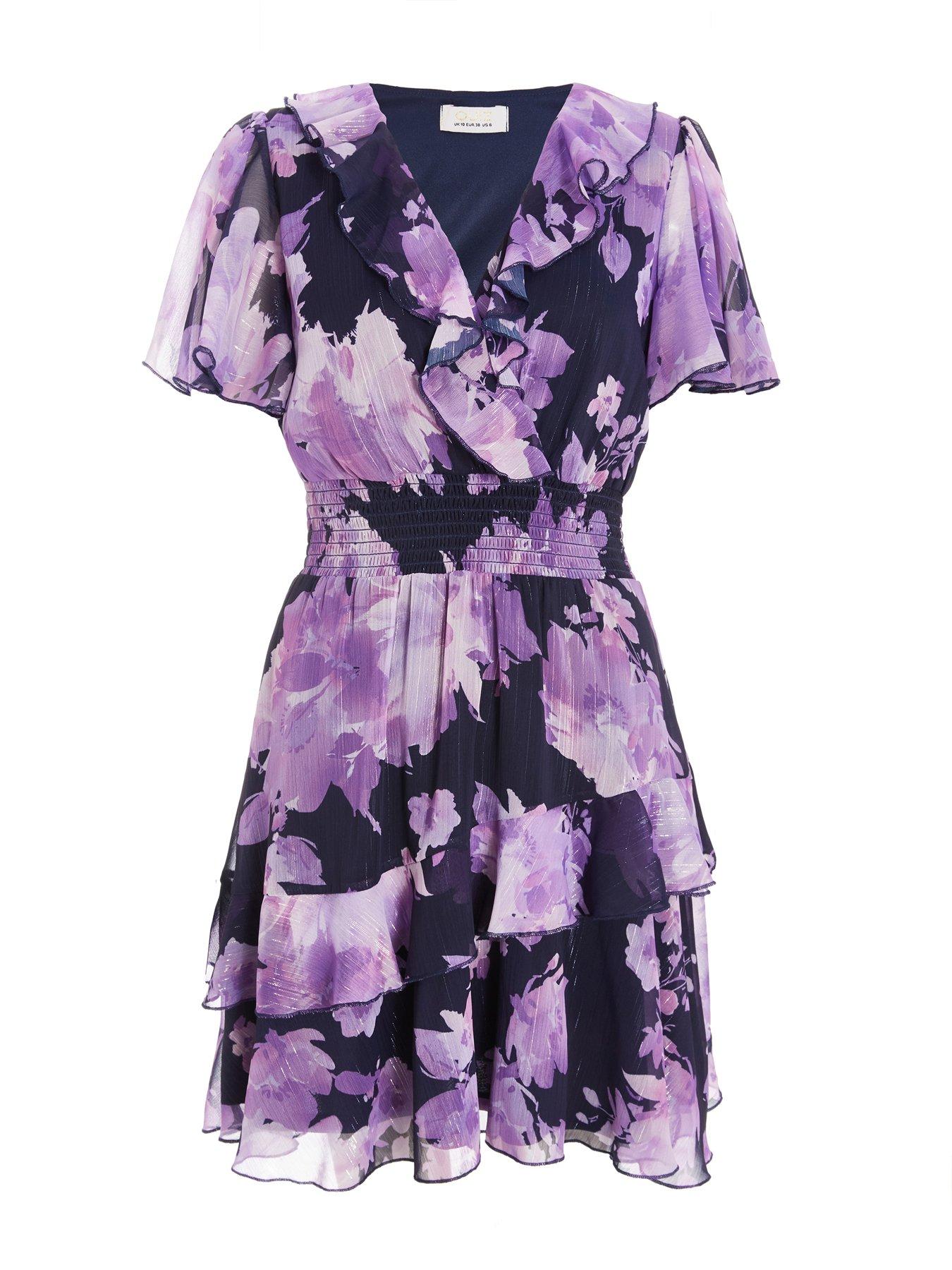 Quiz Navy Wrap Frill Mini Skater Dress | Very