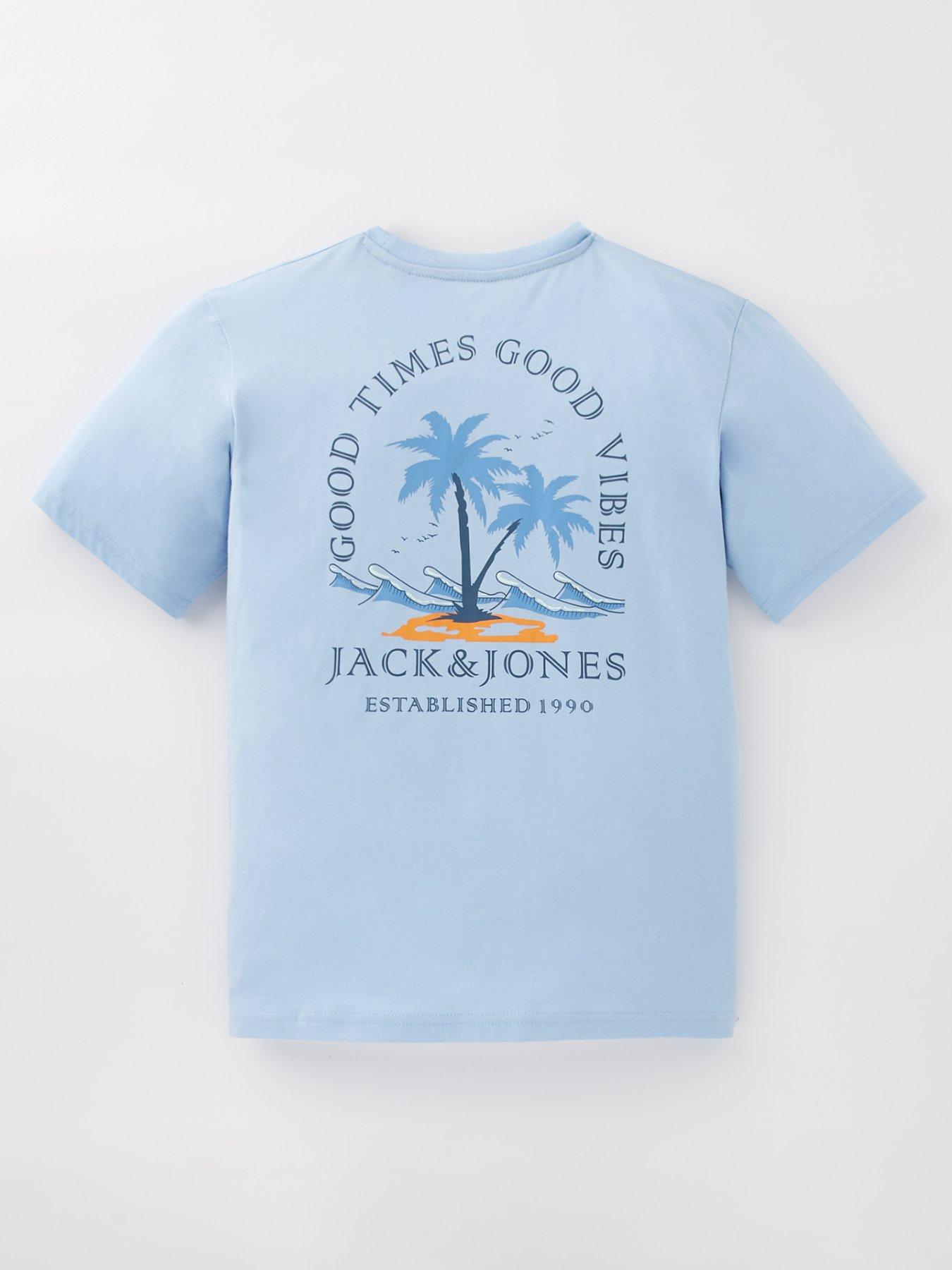 Jack & Jones Junior Boys Summer Vibes Back Print Short Sleeve Tshirt - Light Blue