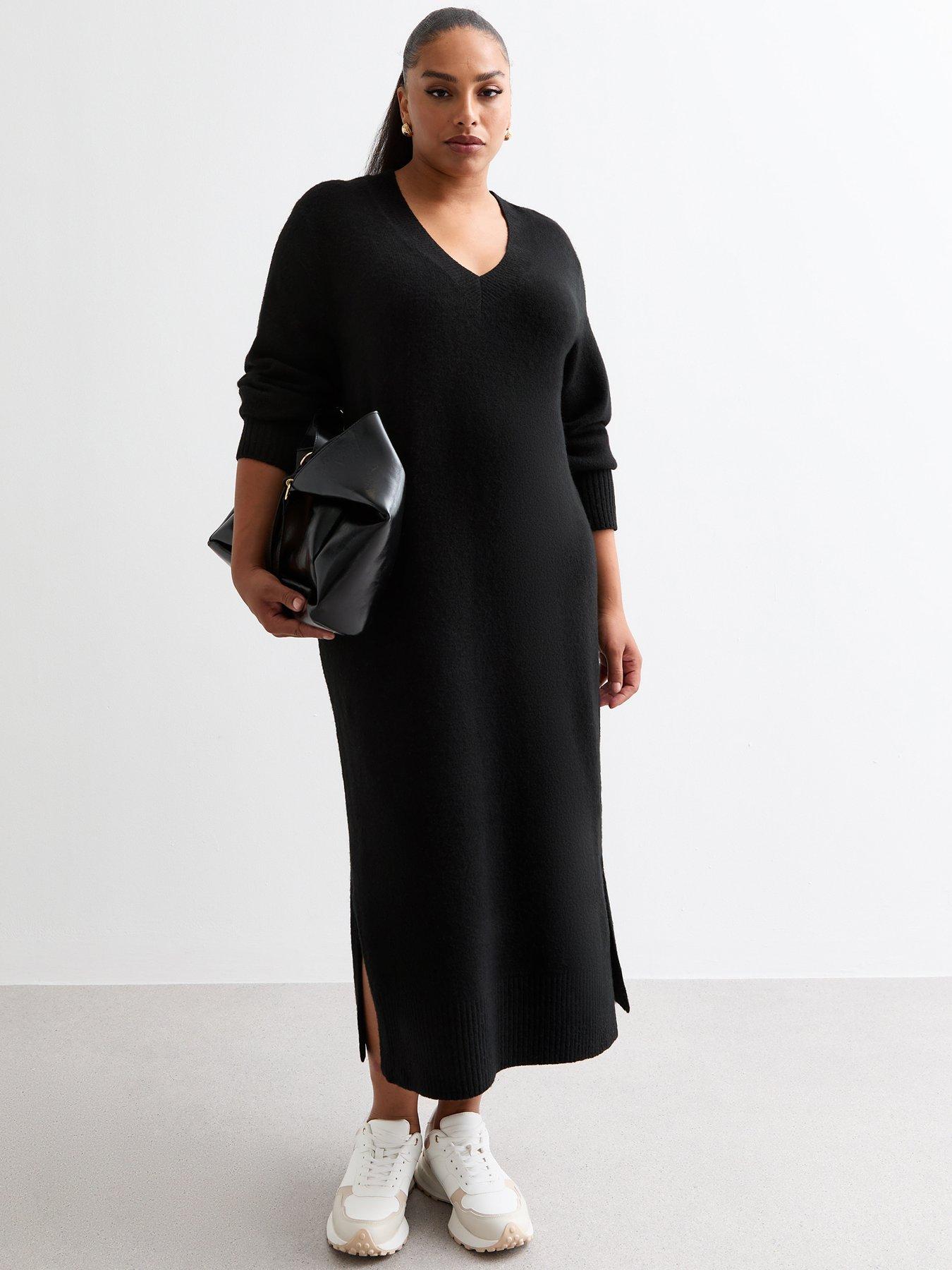 undefined Curves V-Neck Knit Midi Dress - Black