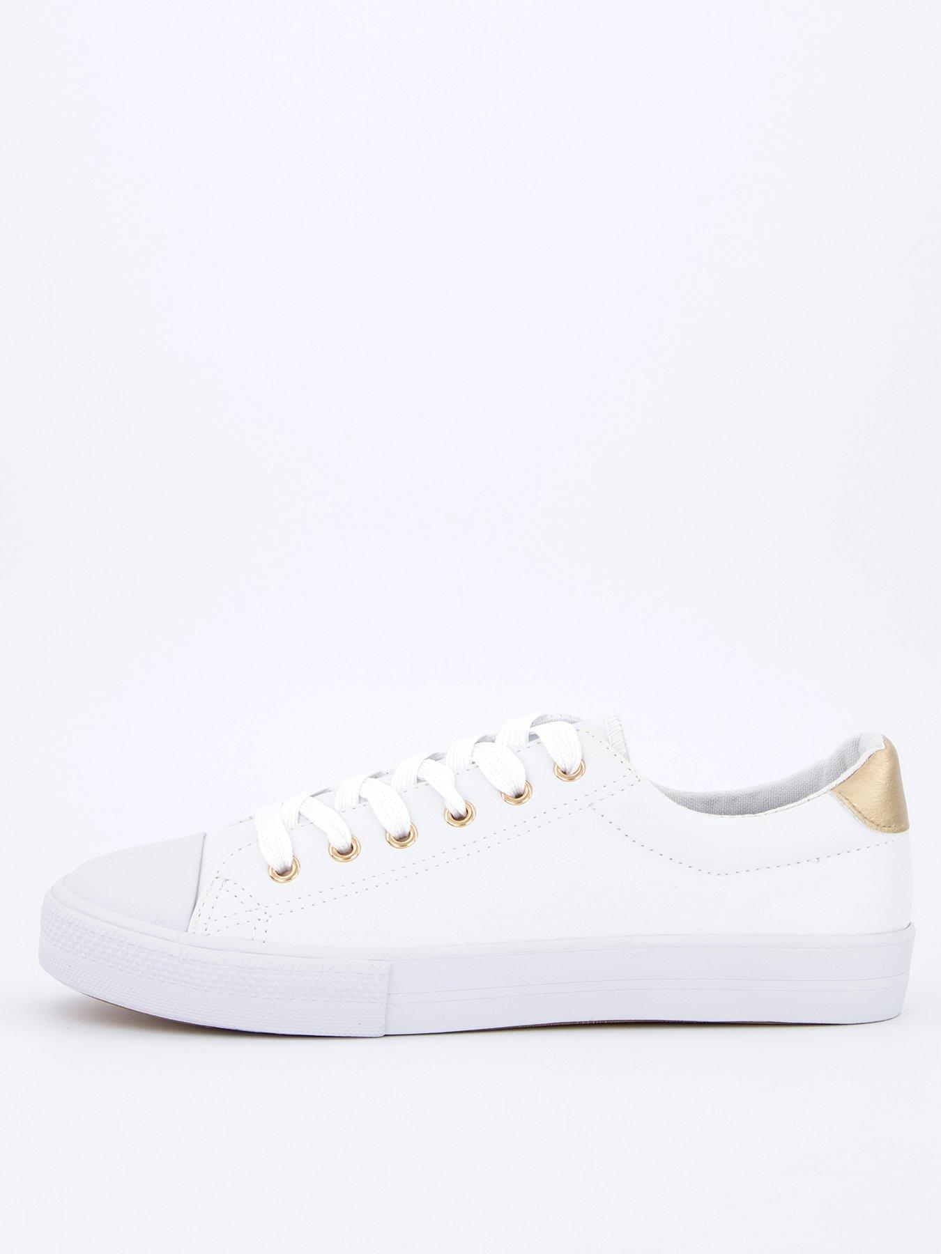 undefined Extra Wide Fit Faux Leather Lace Up Trainer - White