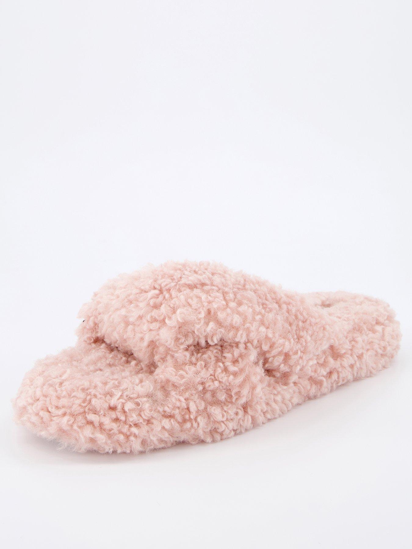 Image 1 of 6 of Everyday Cross Strap Borg Slider Slipper - Pink