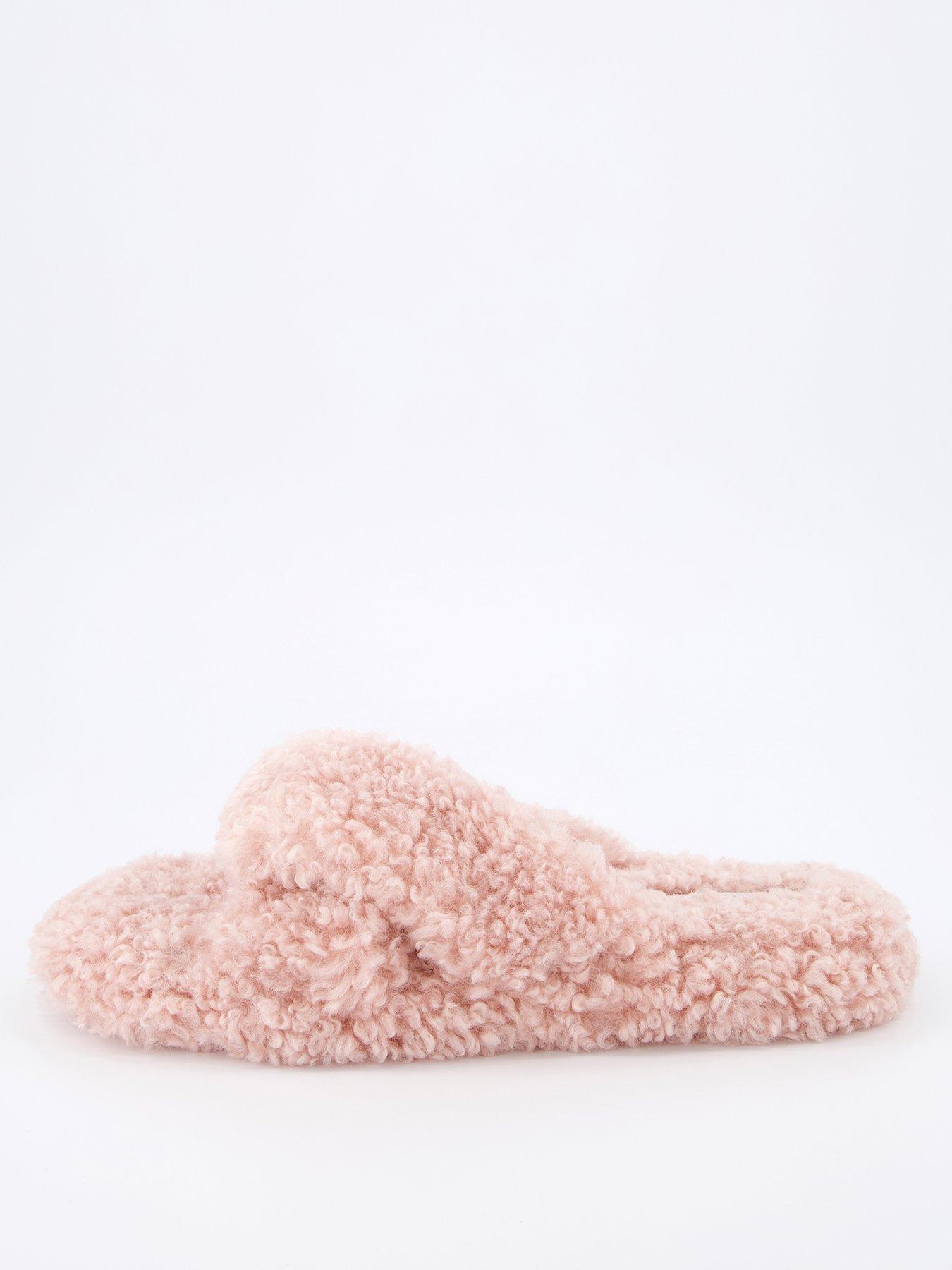 Image 2 of 6 of Everyday Cross Strap Borg Slider Slipper - Pink