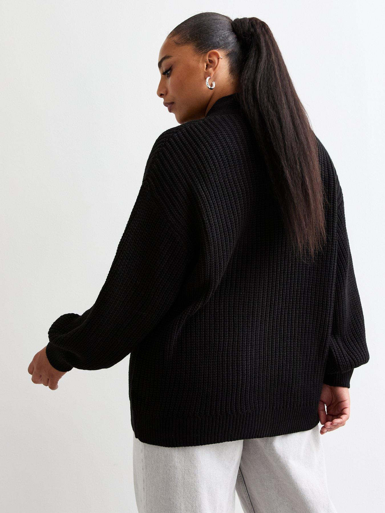 New Look Curves Black Balloon Sleeve Chunky Knit Cardigan Very