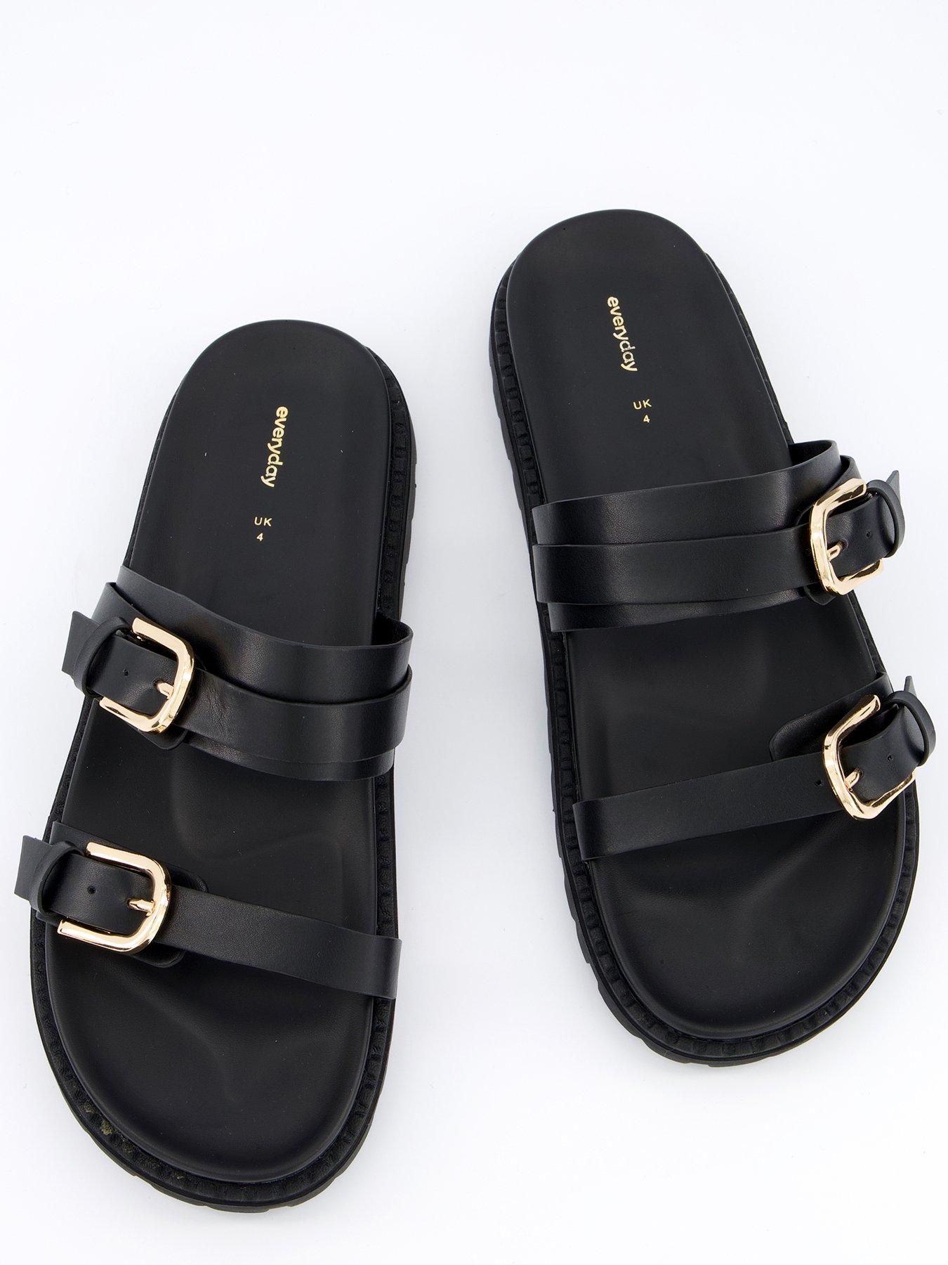 Image 3 of 7 of Everyday Wide Fit Double Buckle Footbed Sandal - Black