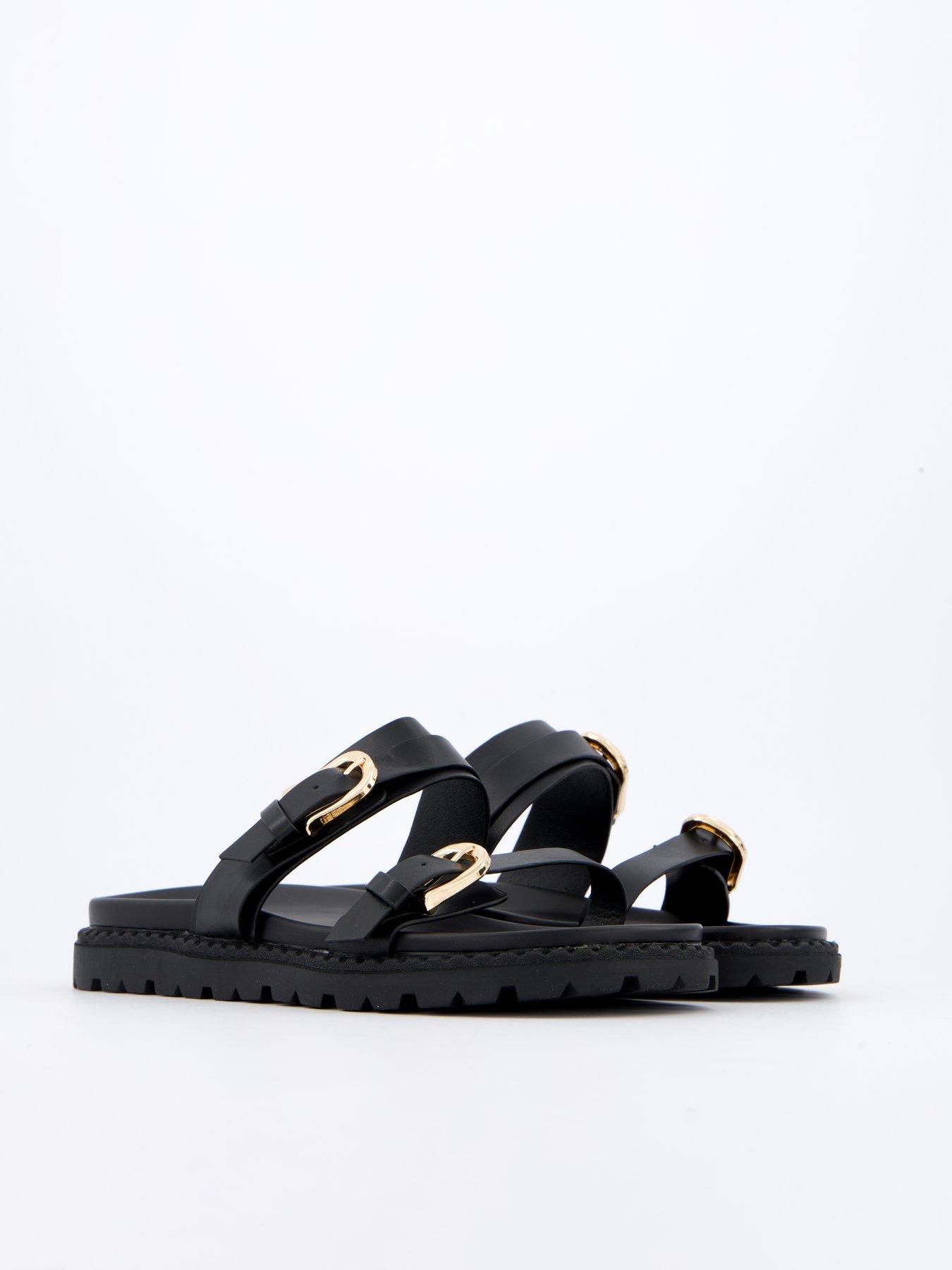 Image 6 of 7 of Everyday Wide Fit Double Buckle Footbed Sandal - Black