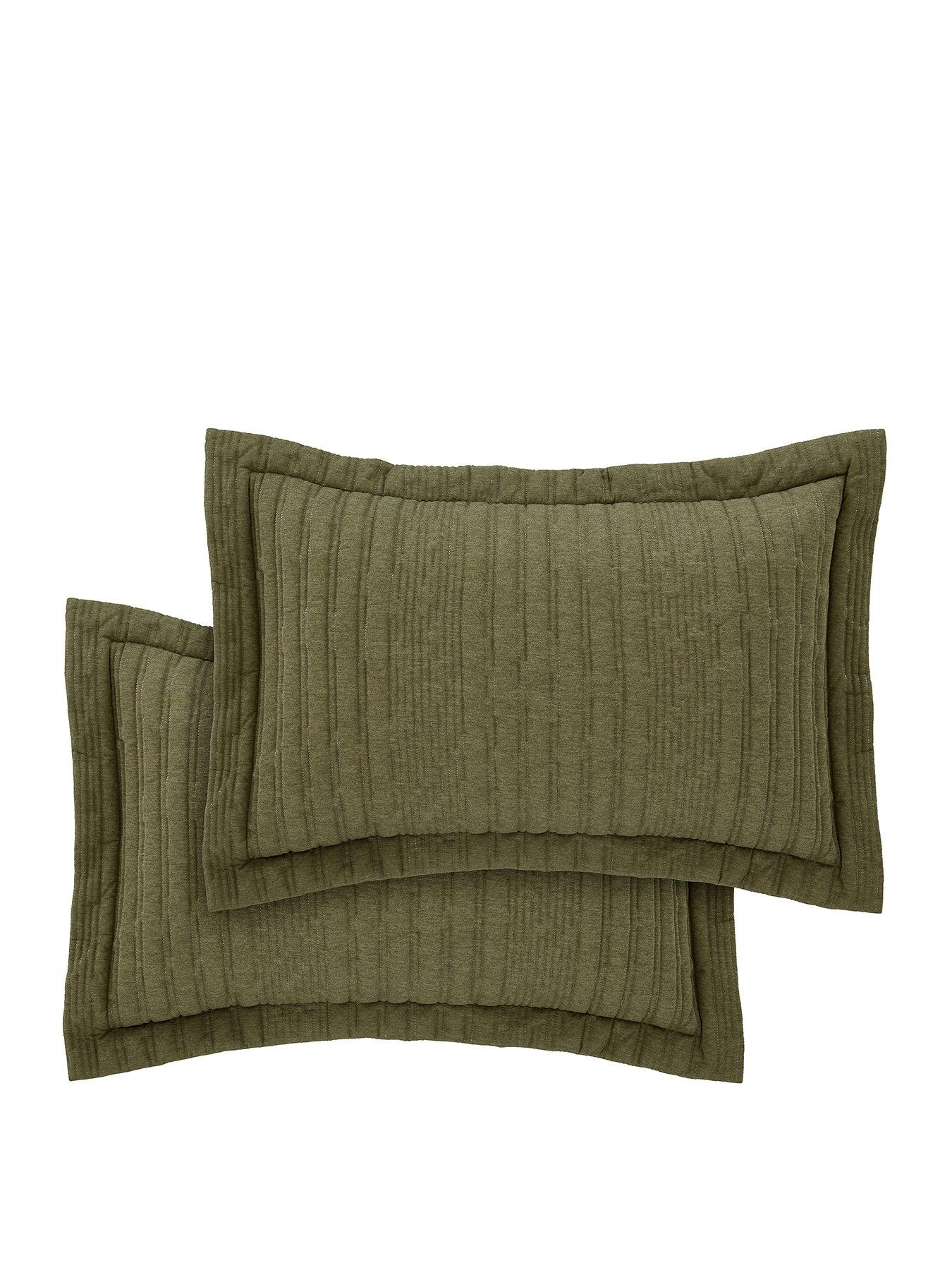 Image 2 of 3 of Pineapple Elephant Tamba Jersey Stripe Olive Oxford Pillowcase Pair
