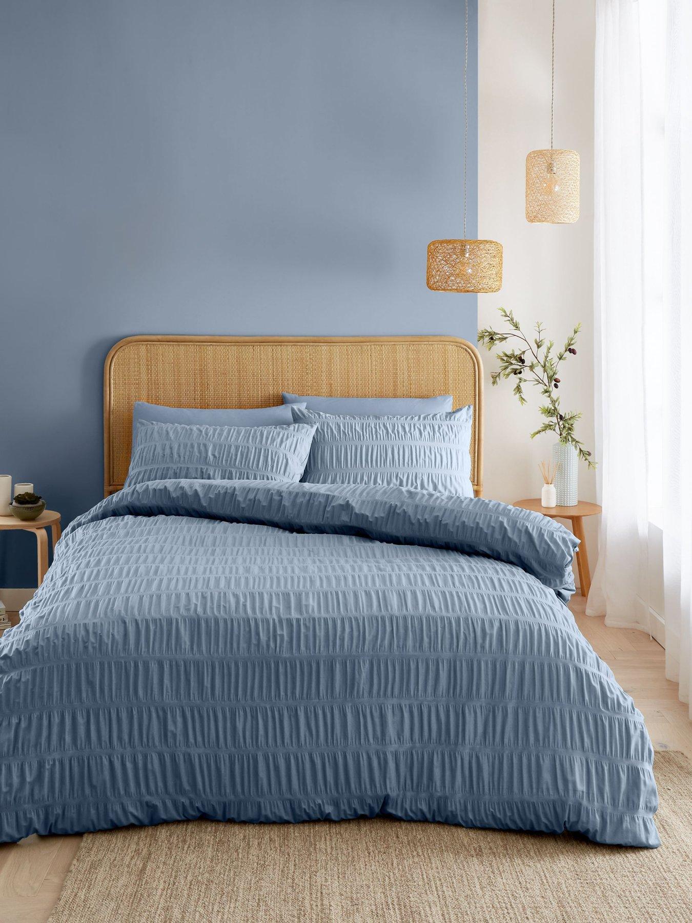 Product photograph of Catherine Lansfield Seersucker Lansfield Blue Duvet Set- Double from very.co.uk