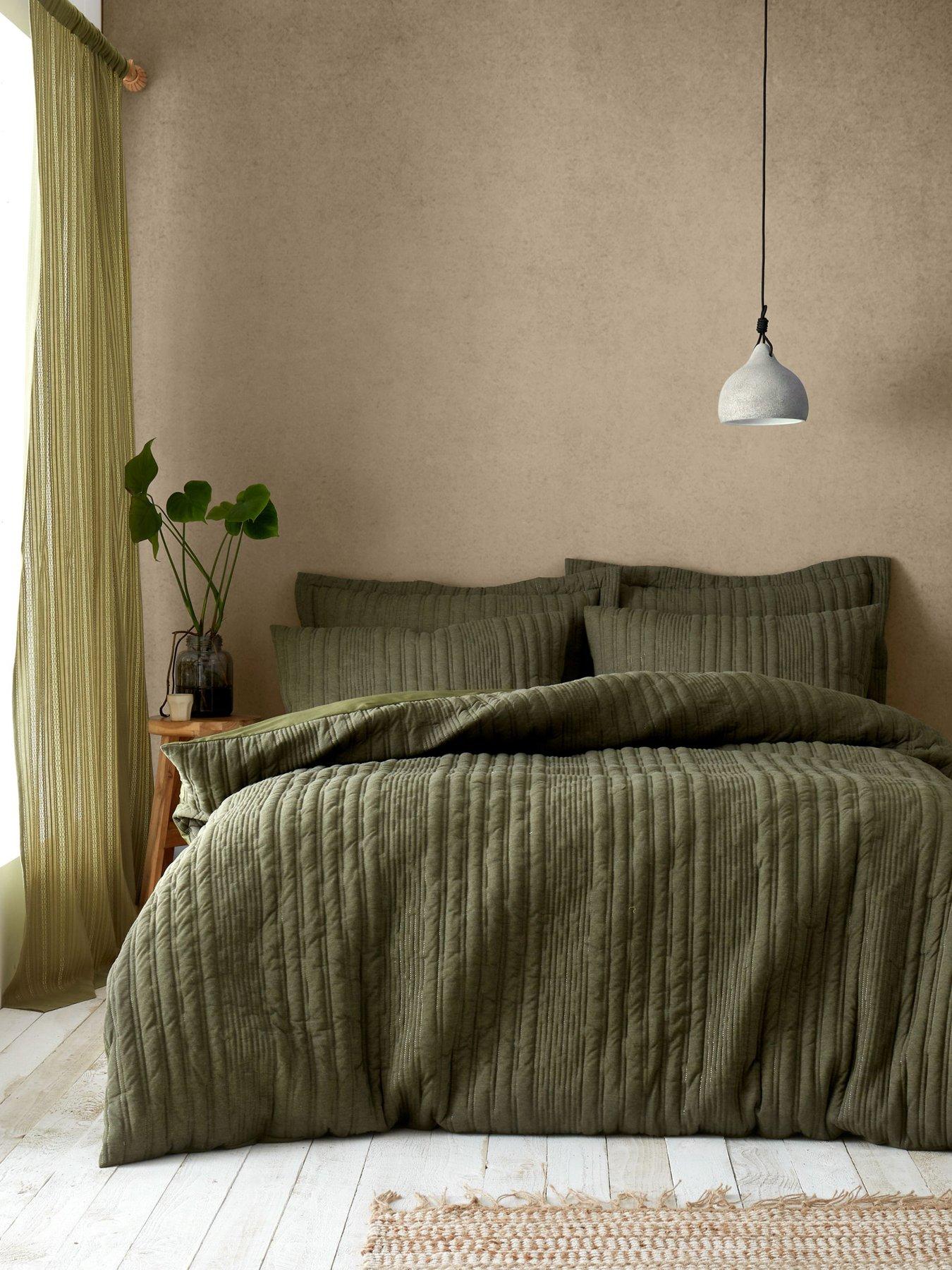 Pineapple Elephant Tamba Jersey Stripe Duvet Cover Set - Olive