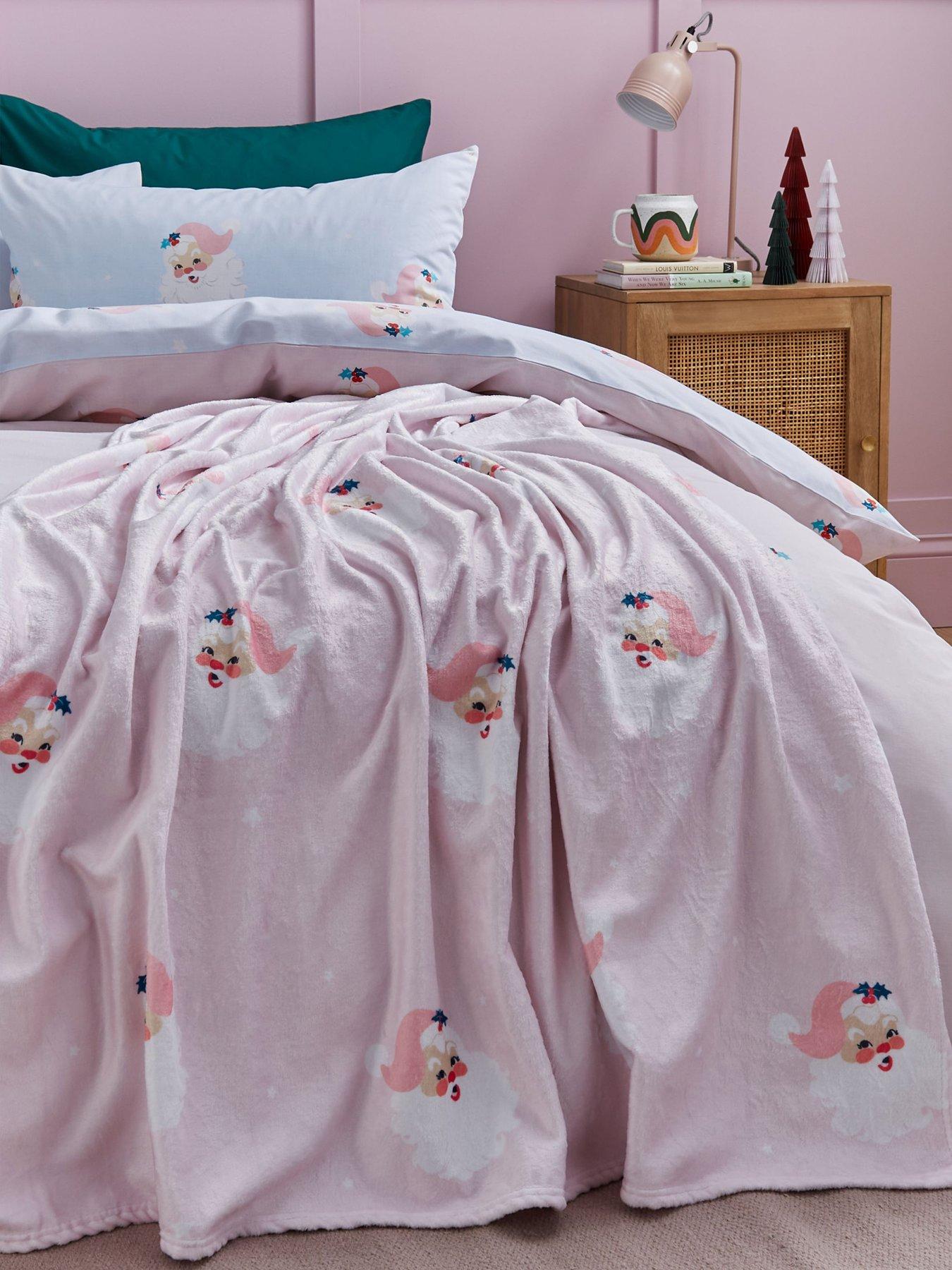 Catherine Lansfield Bettwäsche-Set, Wendbar, Weihnachtsmann-Design, Rosa, Kingsize Mit Kissenbezügen