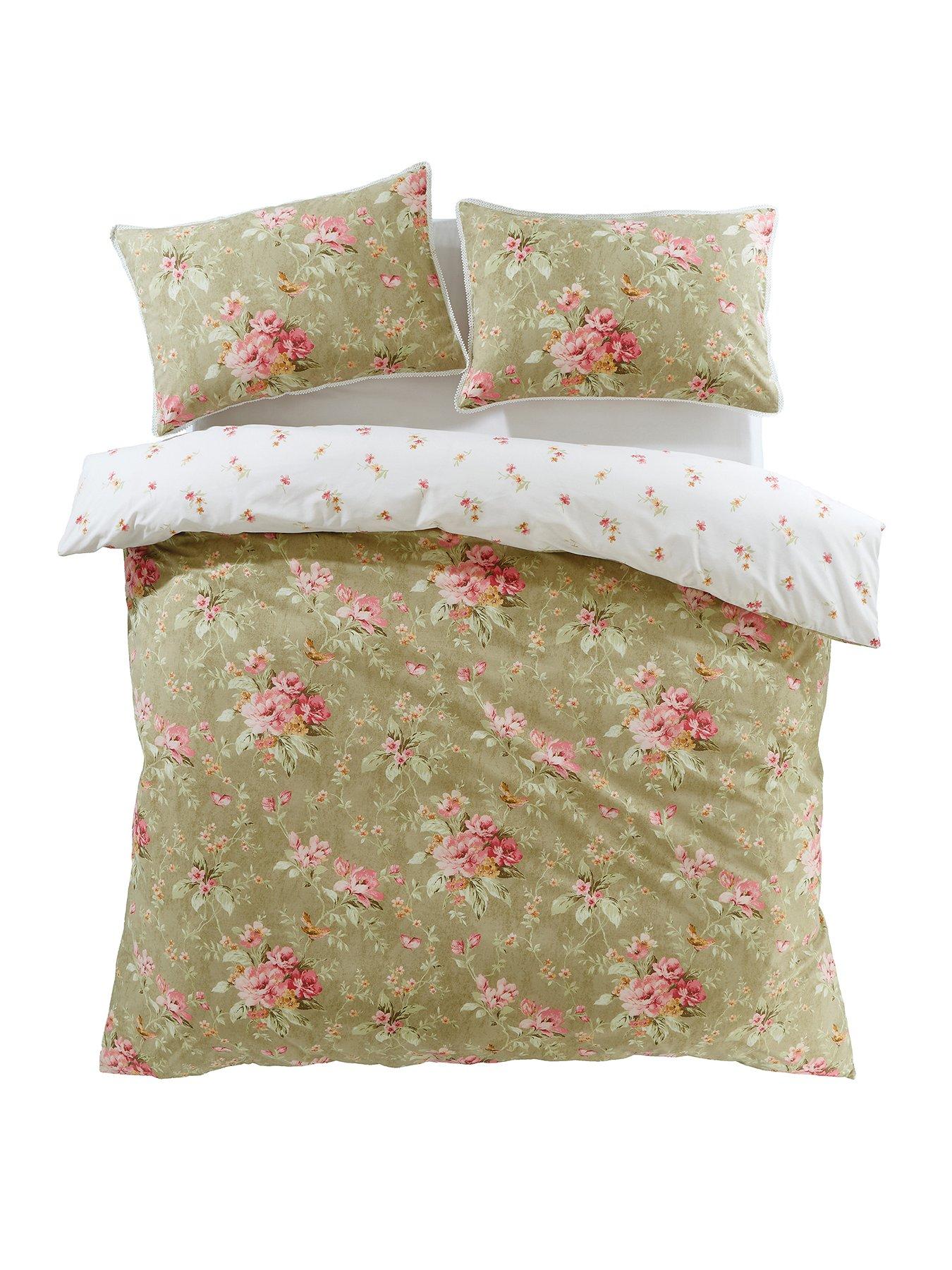 Catherine Lansfield Bridgerton Penelope Floral omkeerbare super kingsize dekbedovertrekset met kussenslopen, groen