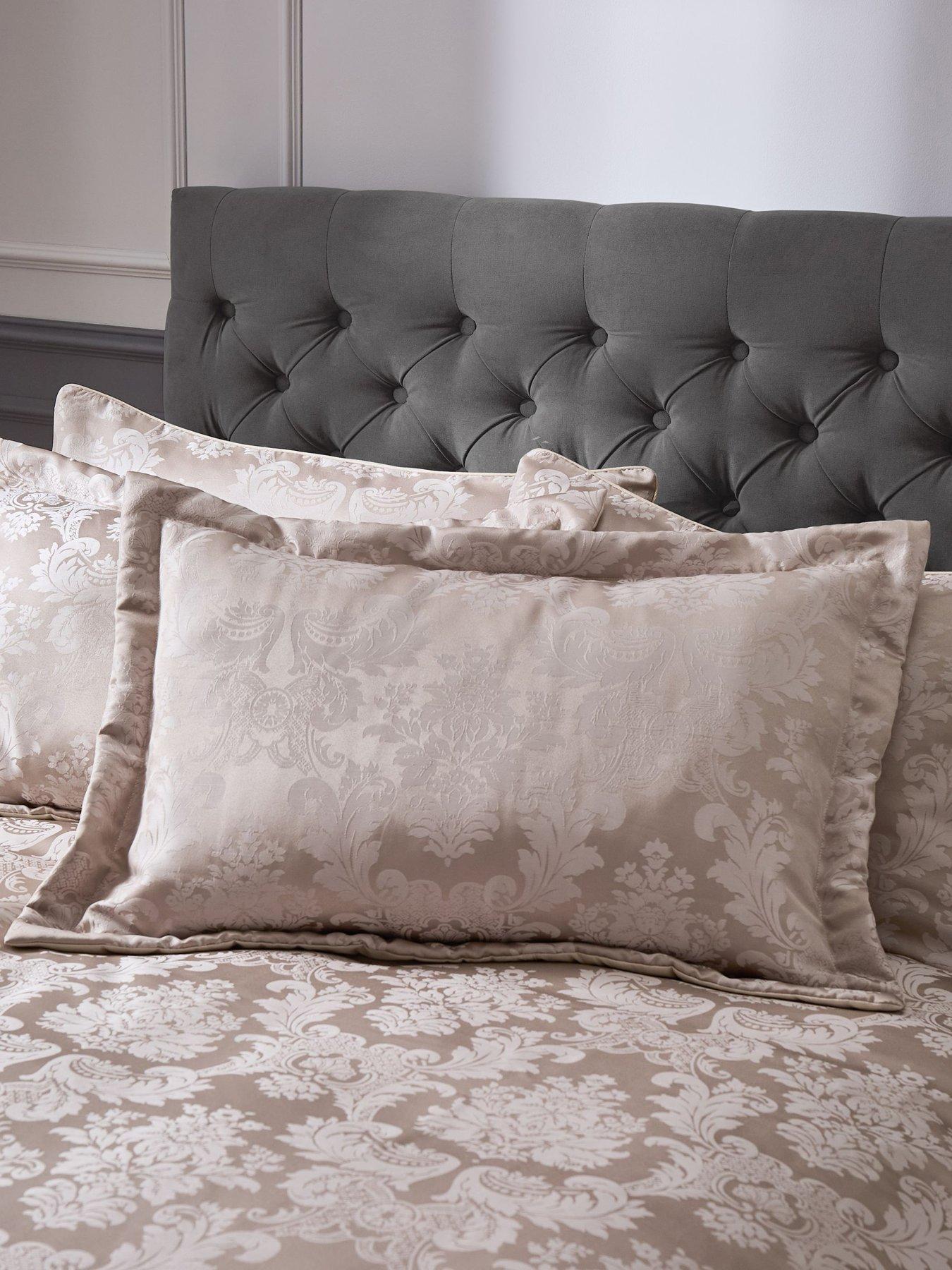 Product photograph of Catherine Lansfield Damask Jacquard Pillow Pair - Champagne from very.co.uk