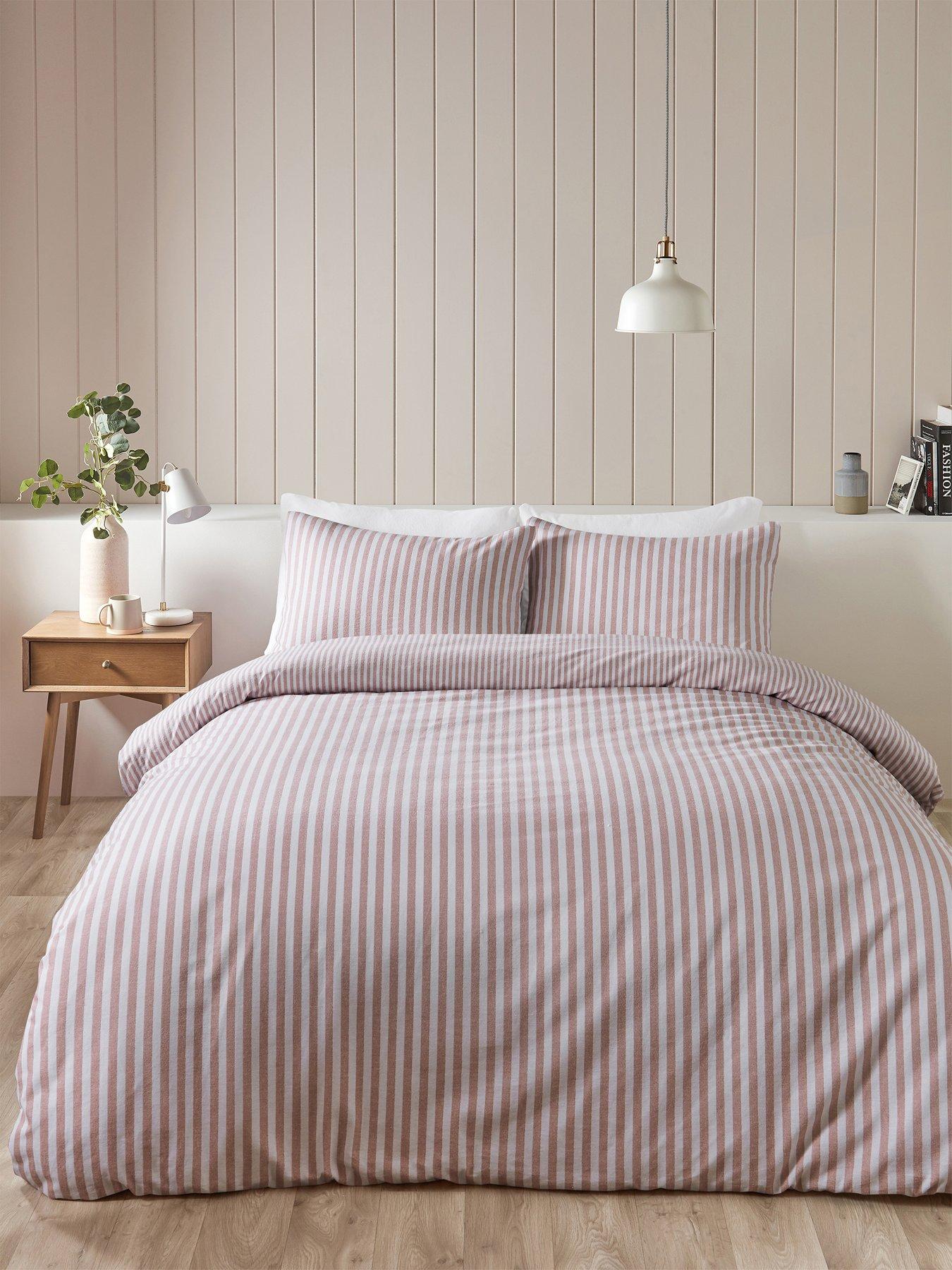 Image 1 of 5 of Catherine Lansfield Brushed 100% Cotton Stripe Blush Duvet Set