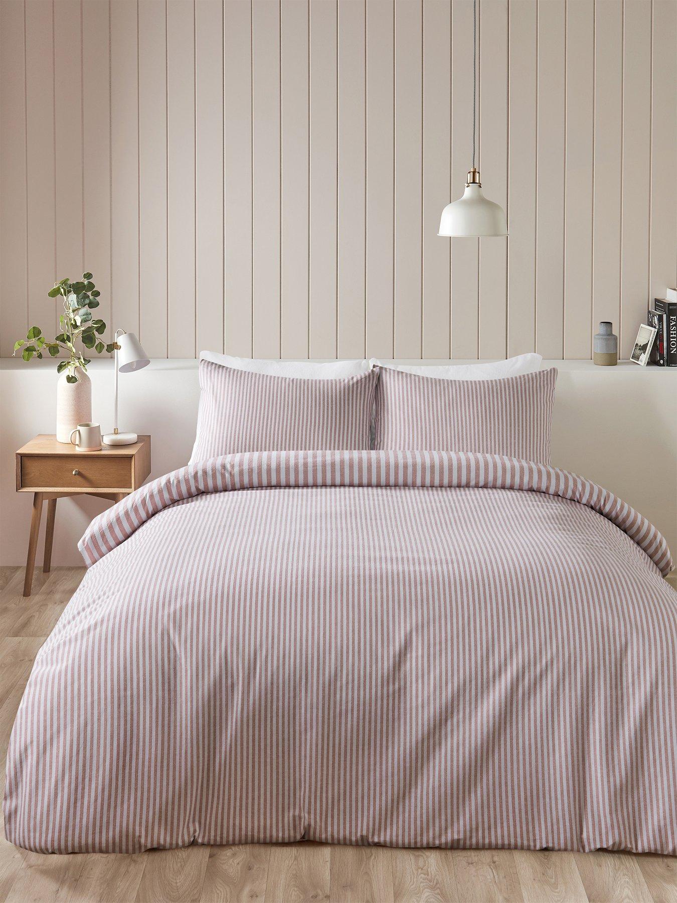 Image 3 of 5 of Catherine Lansfield Brushed 100% Cotton Stripe Blush Duvet Set