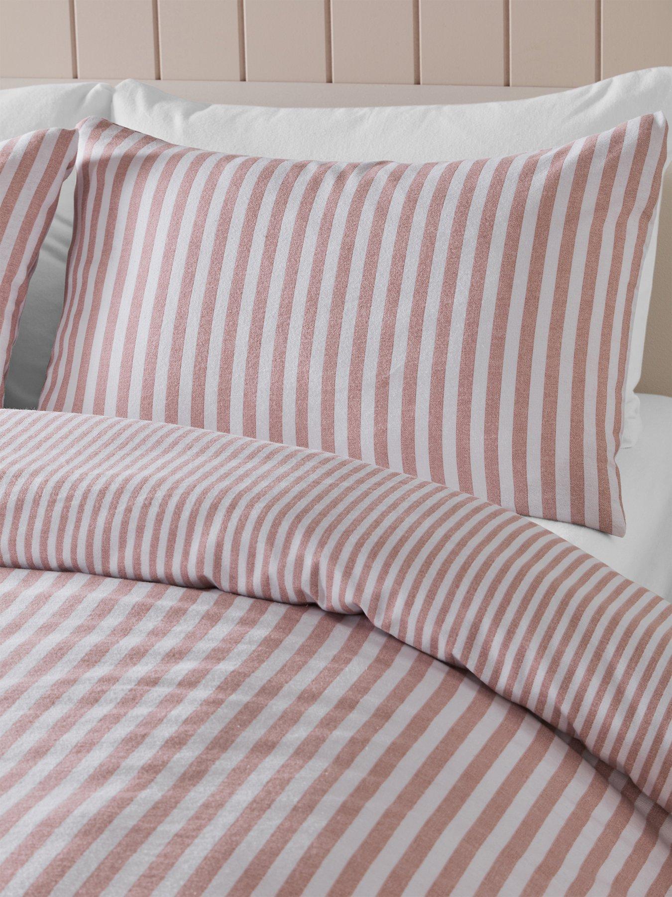 Image 4 of 5 of Catherine Lansfield Brushed 100% Cotton Stripe Blush Duvet Set