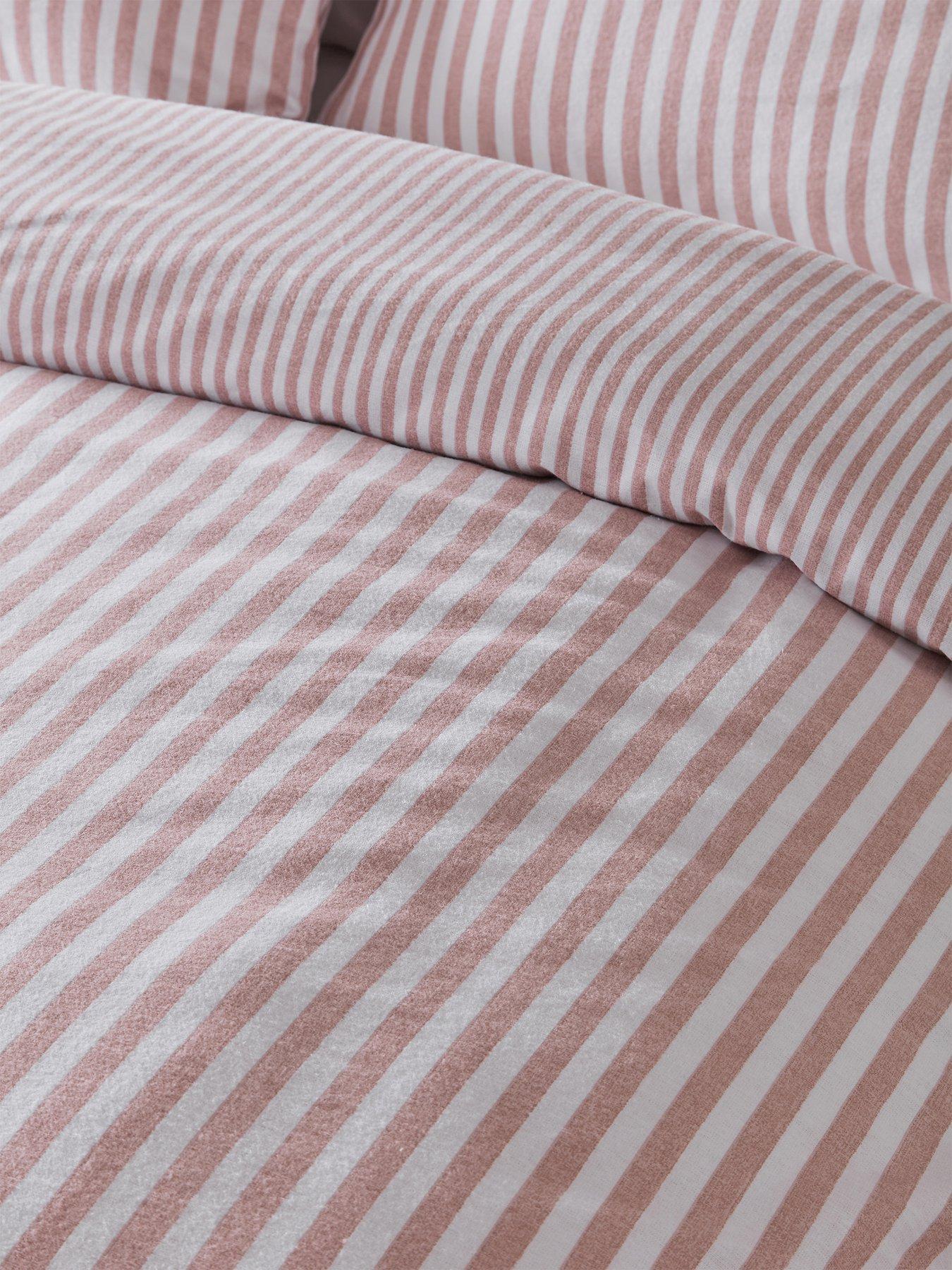Image 5 of 5 of Catherine Lansfield Brushed 100% Cotton Stripe Blush Duvet Set