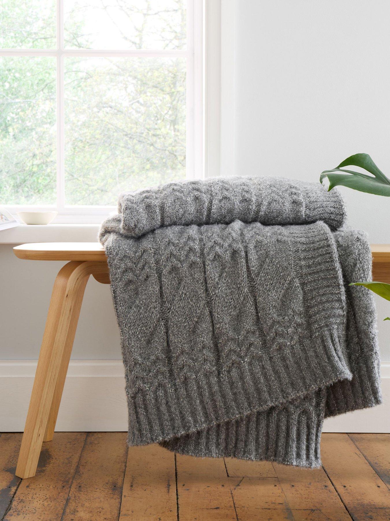 Product photograph of Bianca Cable Knit Throw 150 X 200cm- Grey from very.co.uk