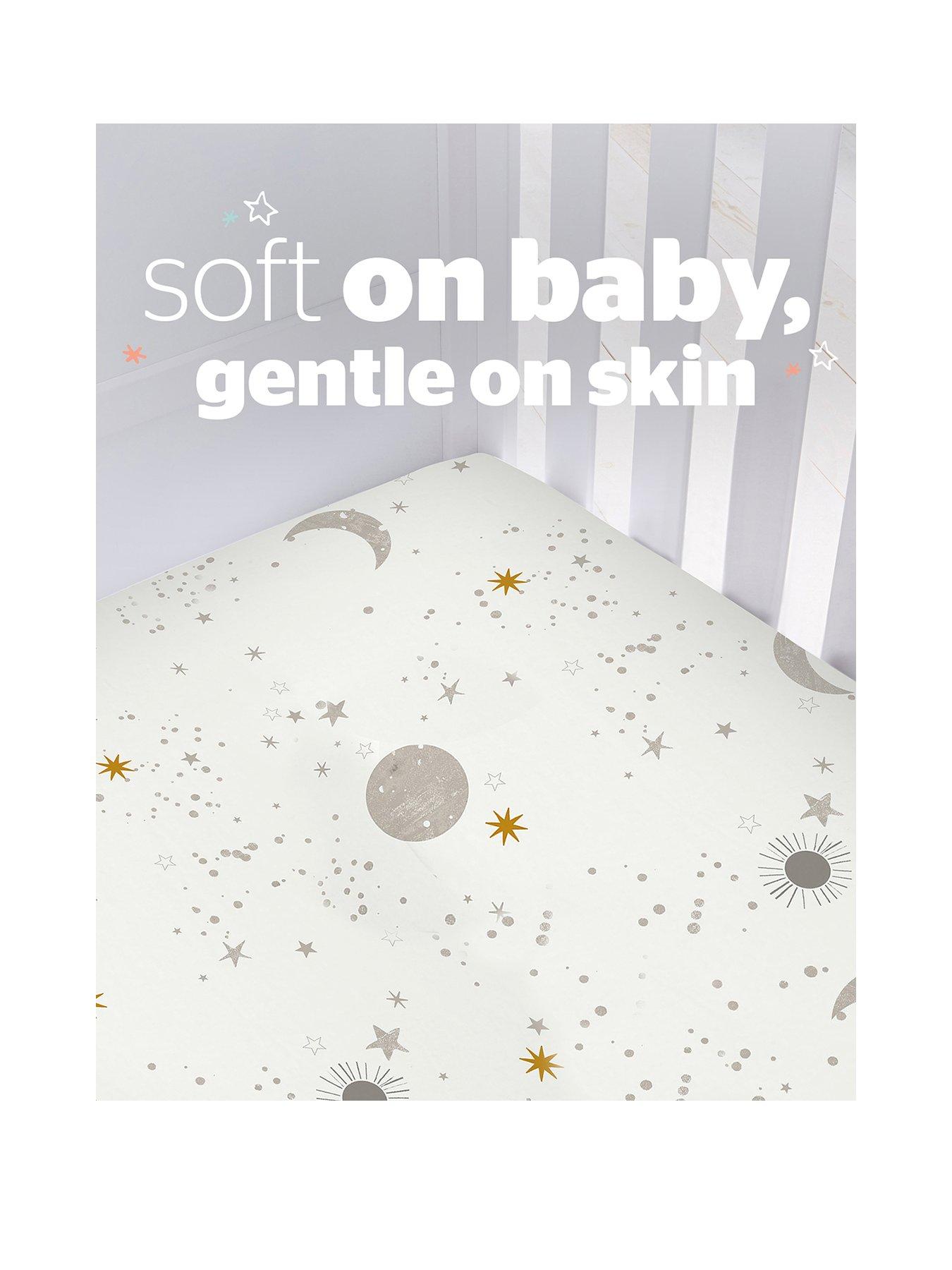 Image 2 of 7 of Silentnight Safe Nights 2 x Pack 100% Cotton Cot Bed Fitted Sheets - 140cm x 70cm - Celestial Moon &amp; Stars Print