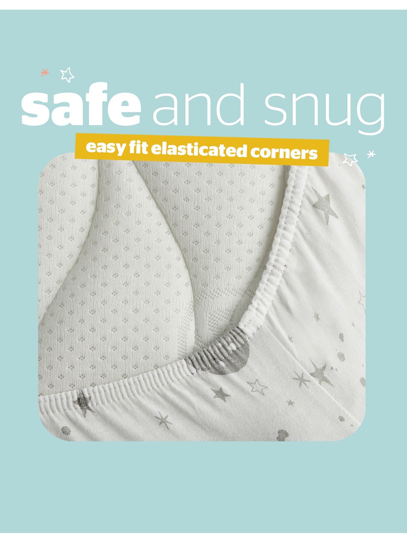 Image 5 of 7 of Silentnight Safe Nights 2 x Pack 100% Cotton Cot Bed Fitted Sheets - 140cm x 70cm - Celestial Moon &amp; Stars Print