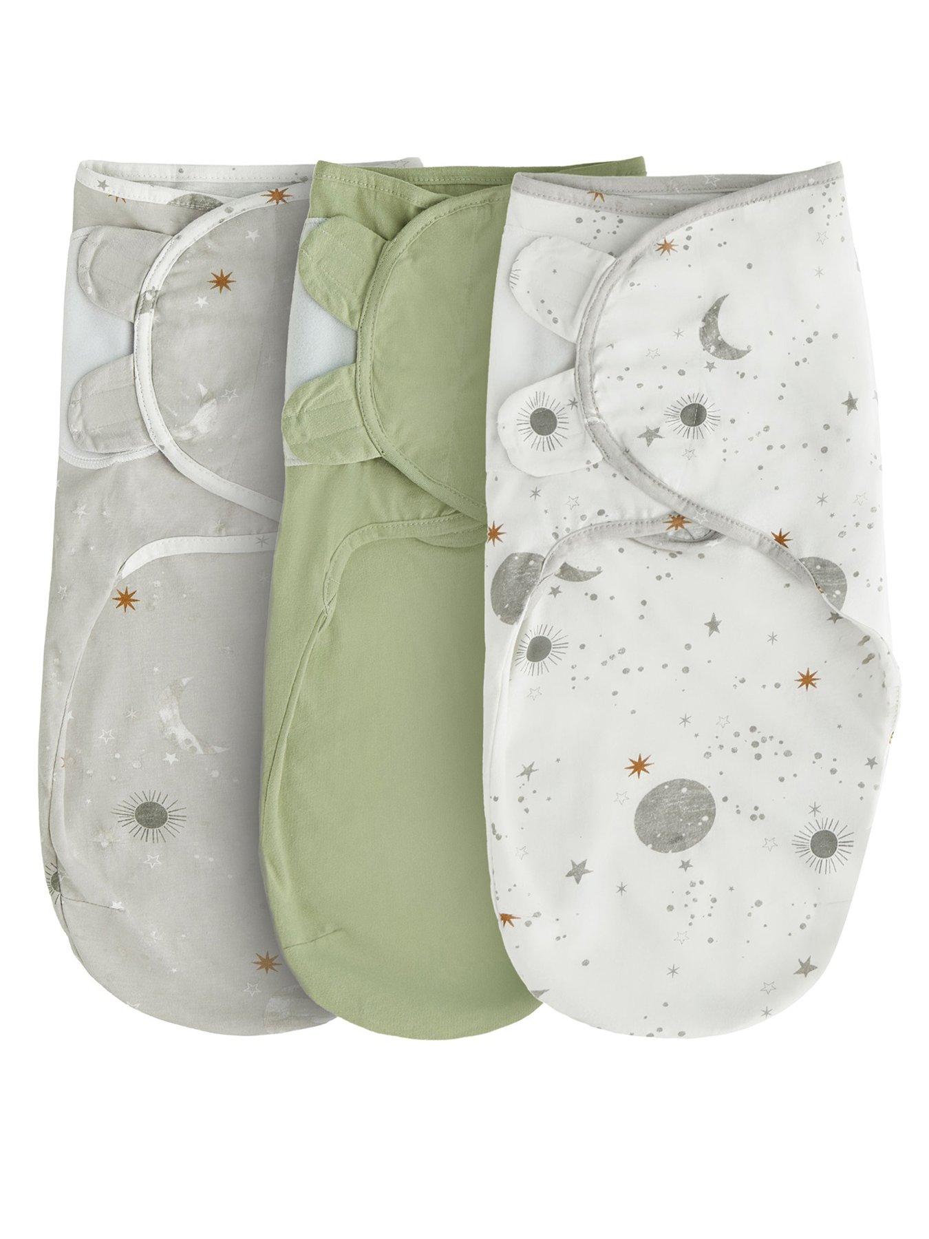 Image 1 of 7 of Silentnight Safe Nights 3 x Pack Swaddles - Velcro Tab Fastening - Celestial Moon and Star Print