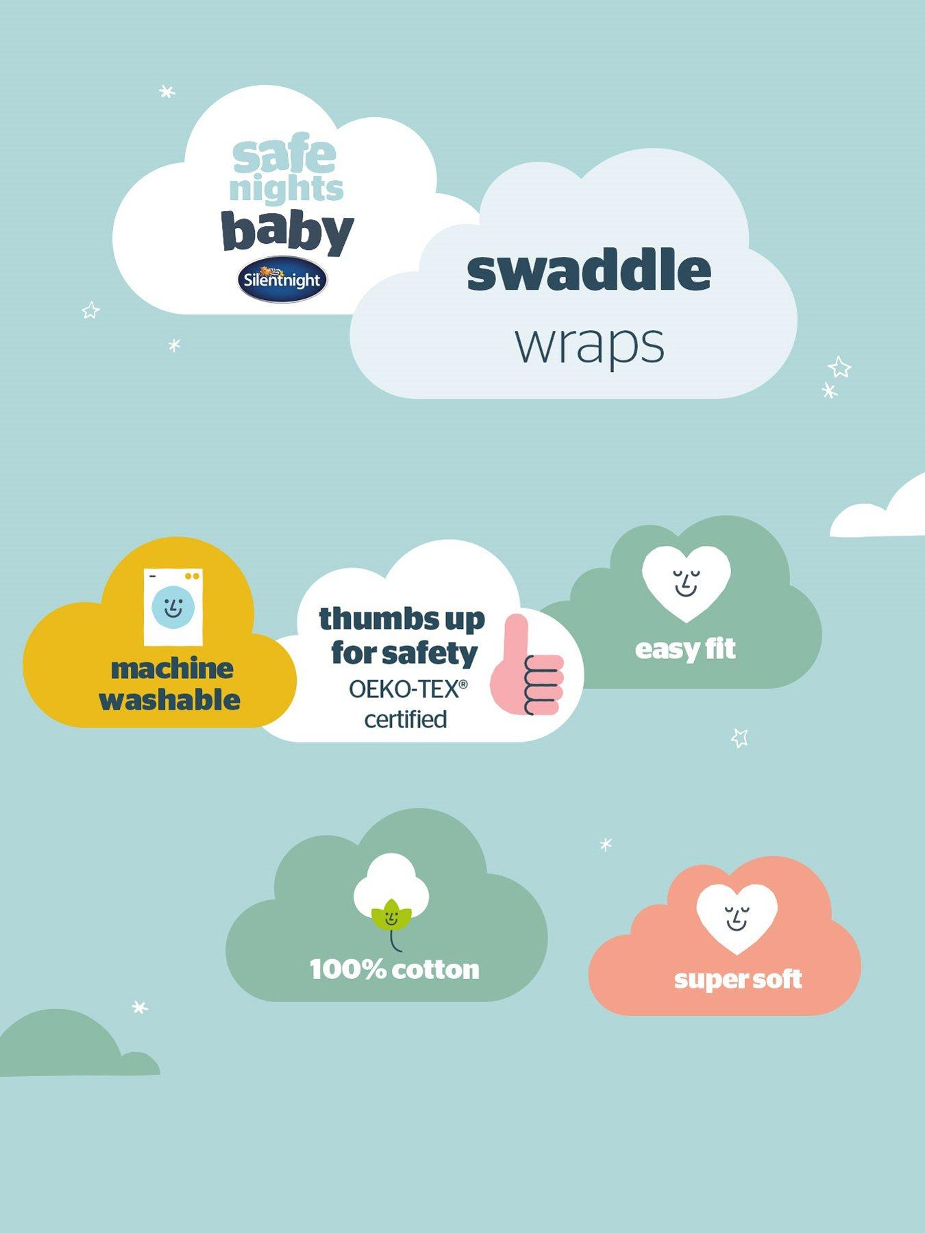 Image 7 of 7 of Silentnight Safe Nights 3 x Pack Swaddles - Velcro Tab Fastening - Celestial Moon and Star Print