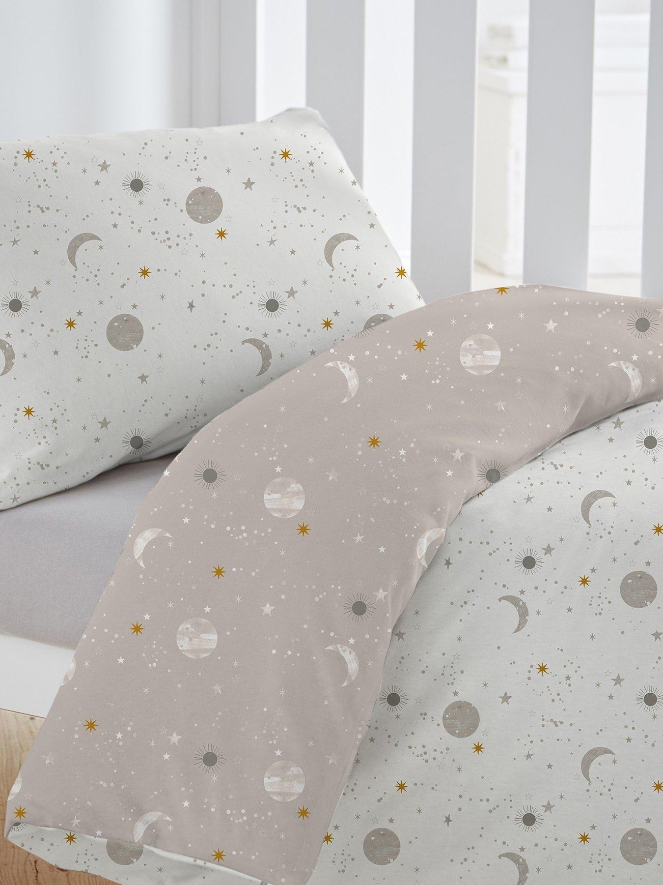 Silentnight Safe Nights 100% Cotton Cot Bed Duvet Cover Set - Celestial Moon  &  Stars Print